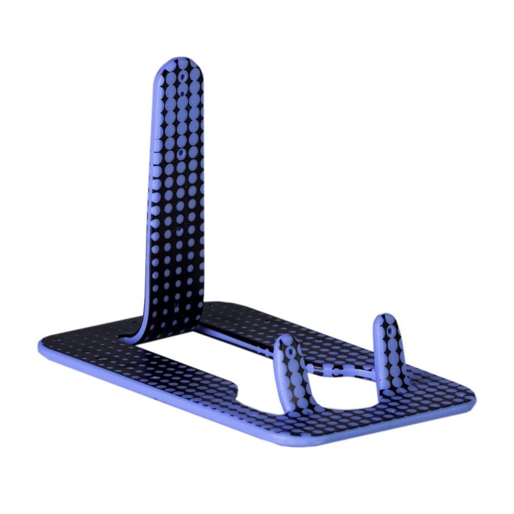 Beispielinhalt (Bild) Flexistand (Blue Dots) | flexibler Handyaufsteller | für alle Handys und Mini-Tablets | superflach | stufenlos verstellbar | hochkant und quer | passt in jede Hosentasche