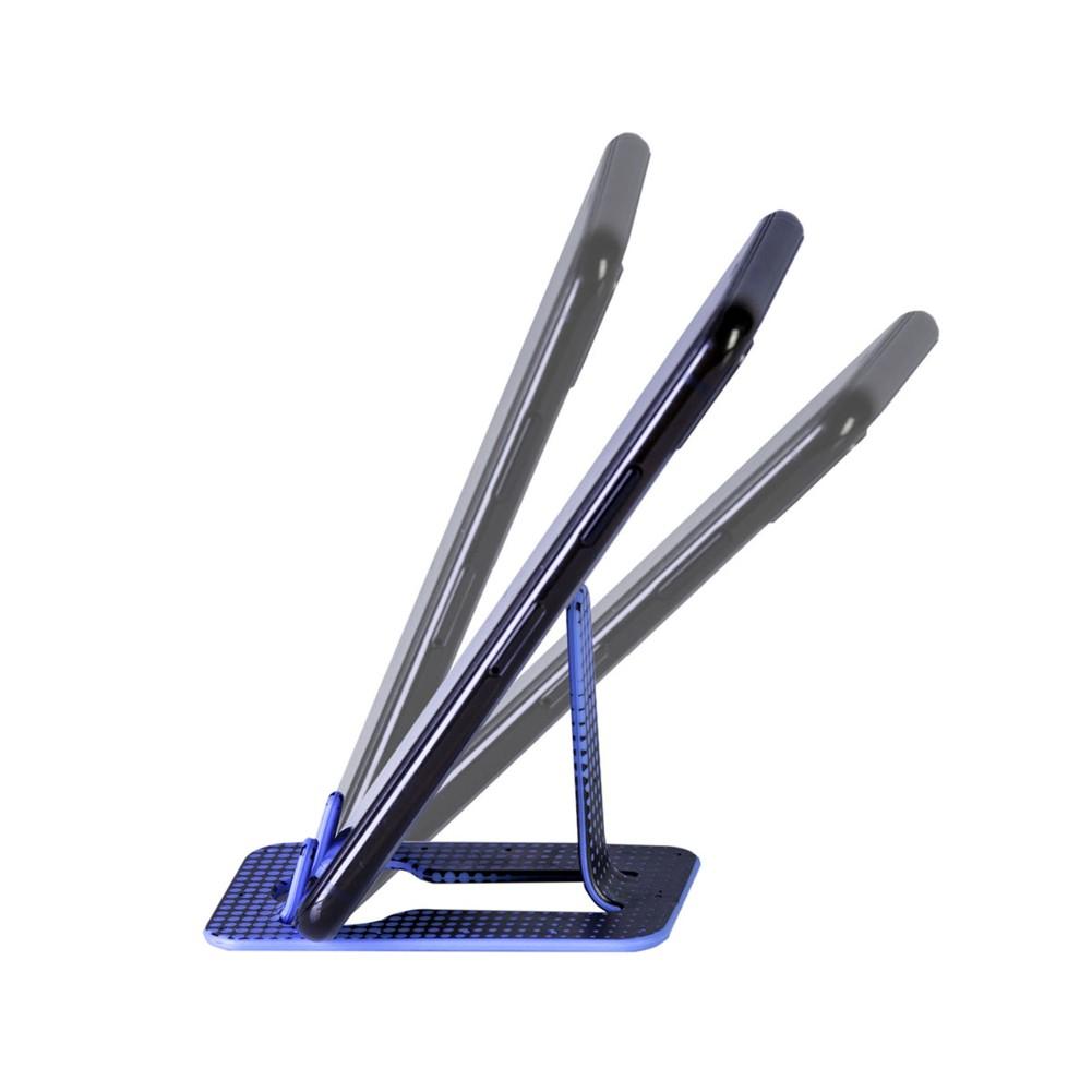 Beispielinhalt (Bild) Flexistand (Blue Dots) | flexibler Handyaufsteller | für alle Handys und Mini-Tablets | superflach | stufenlos verstellbar | hochkant und quer | passt in jede Hosentasche