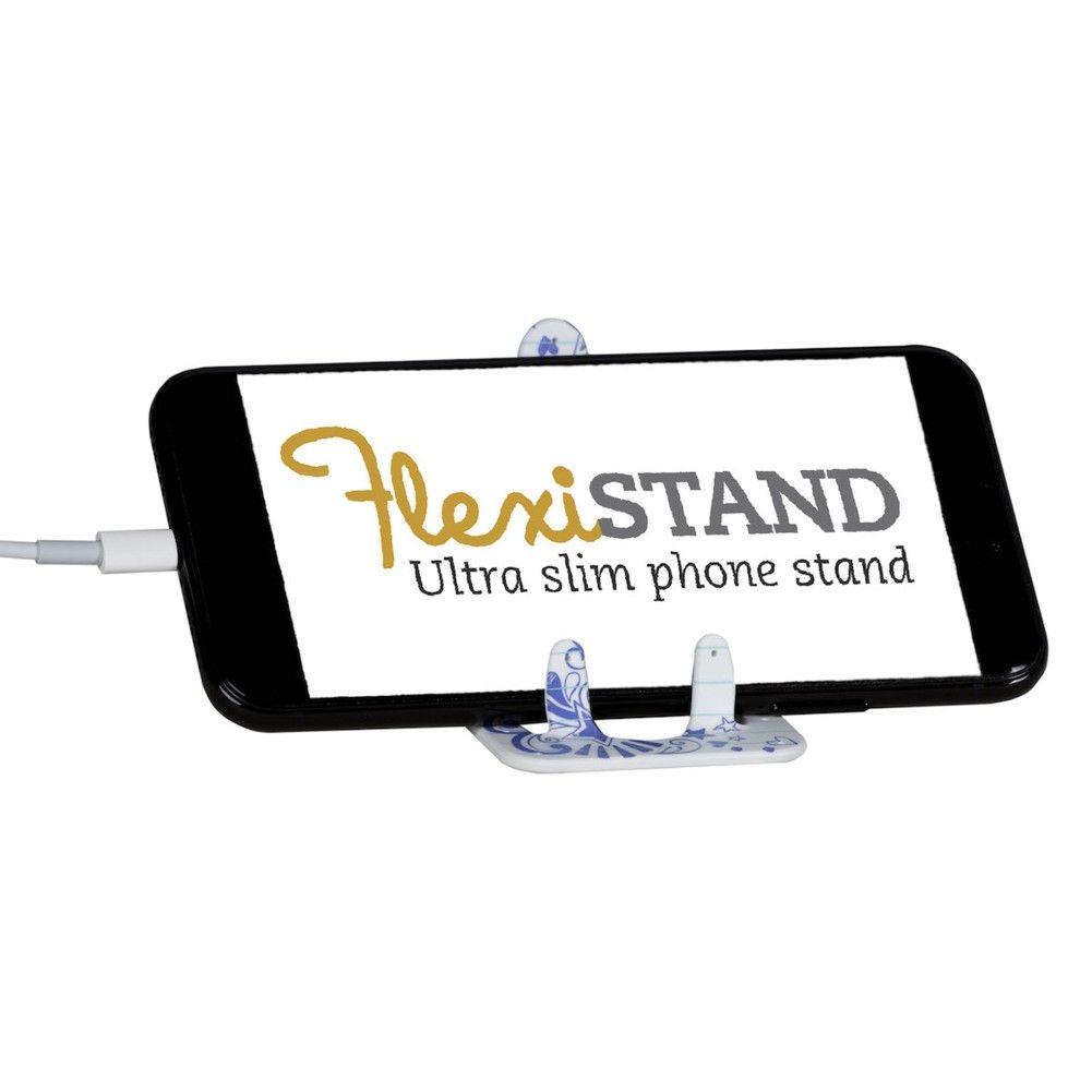 Beispielinhalt (Bild) Flexistand (Doodle) | flexibler Handyaufsteller | für alle Handys und Mini-Tablets | superflach | stufenlos verstellbar | hochkant und quer | passt in jede Hosentasche