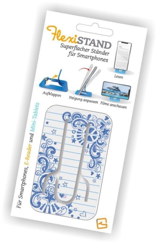 Vorderes Coverbild Flexistand (Doodle) | flexibler Handyaufsteller | für alle Handys und Mini-Tablets | superflach | stufenlos verstellbar | hochkant und quer | passt in jede Hosentasche