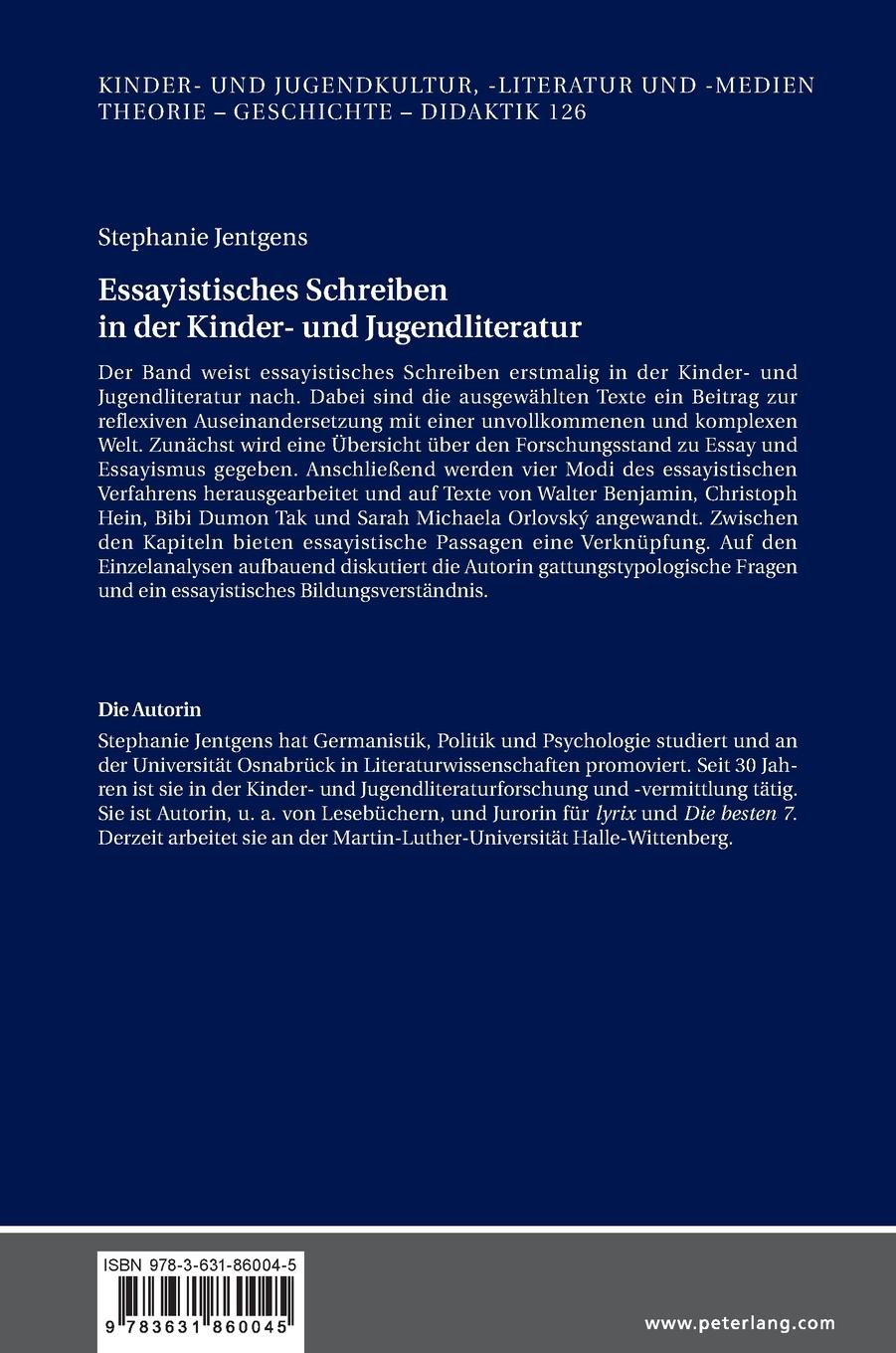 Rückseitencover Essayistisches Schreiben in der Kinder- und Jugendliteratur