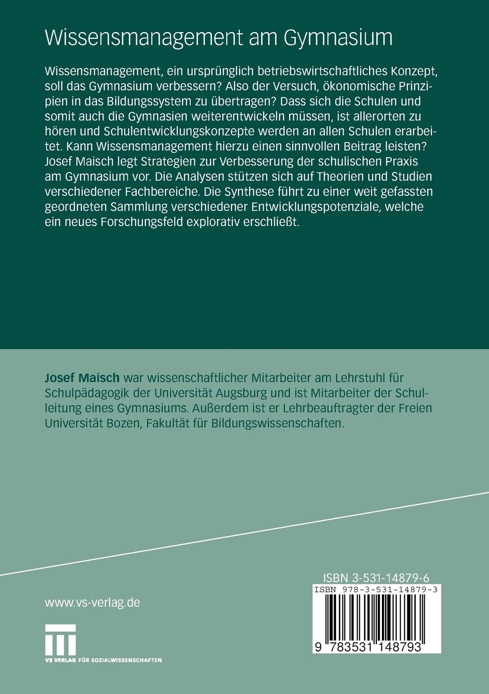 Rückseitencover Wissensmanagement am Gymnasium