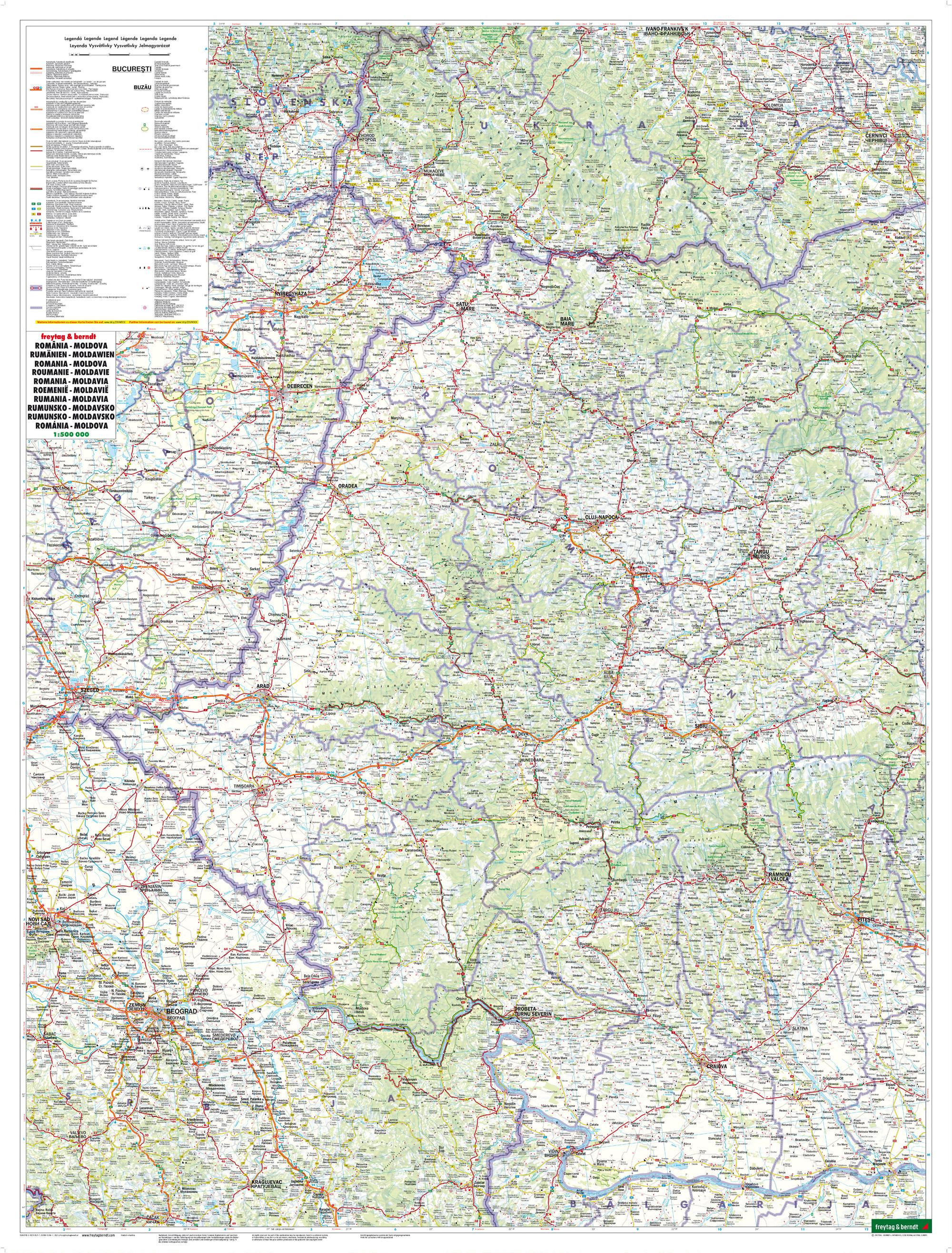 Beispielinhalt (Bild) Rumänien - Moldawien, Straßenkarte 1:500.000, freytag & berndt
