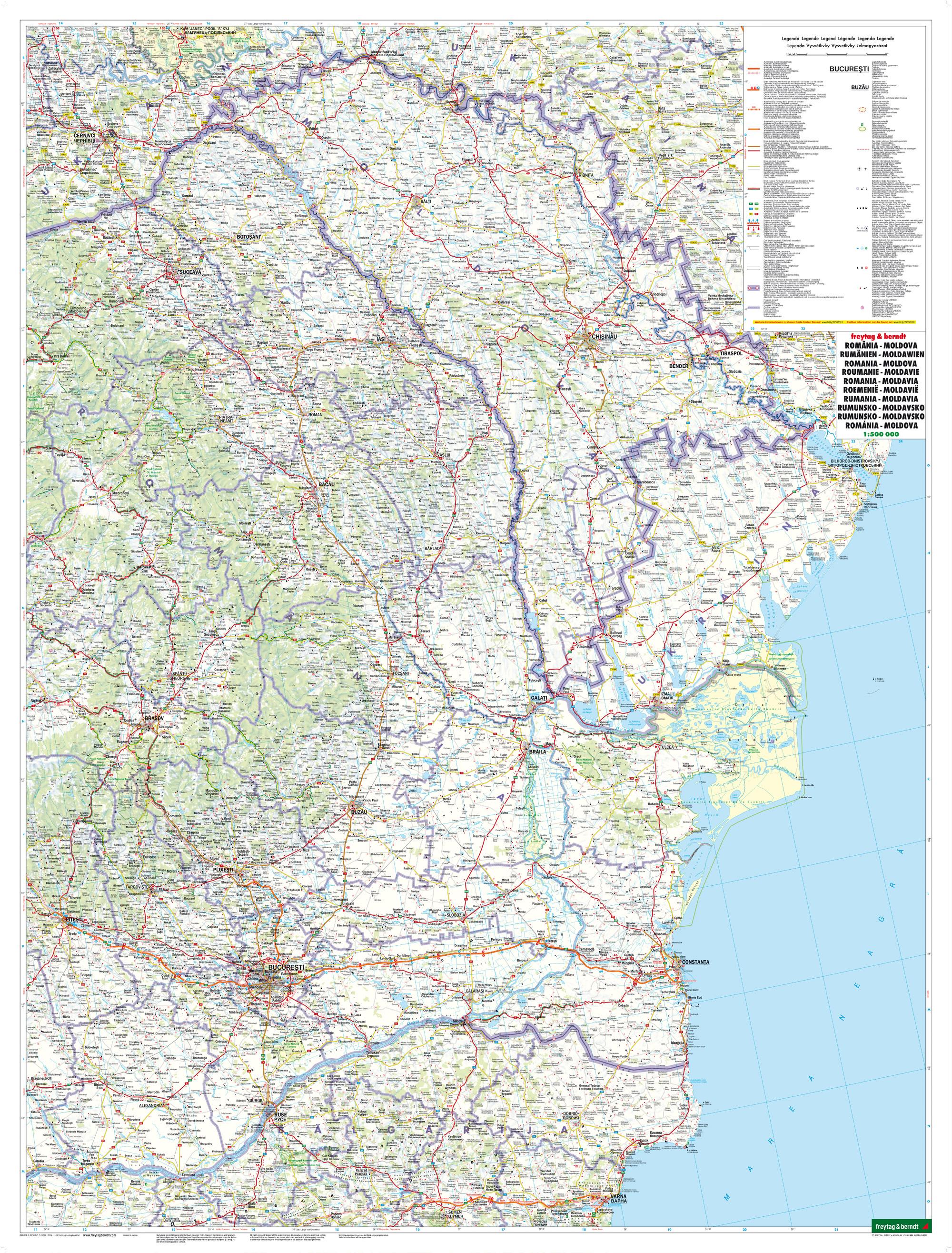 Beispielinhalt (Bild) Rumänien - Moldawien, Straßenkarte 1:500.000, freytag & berndt