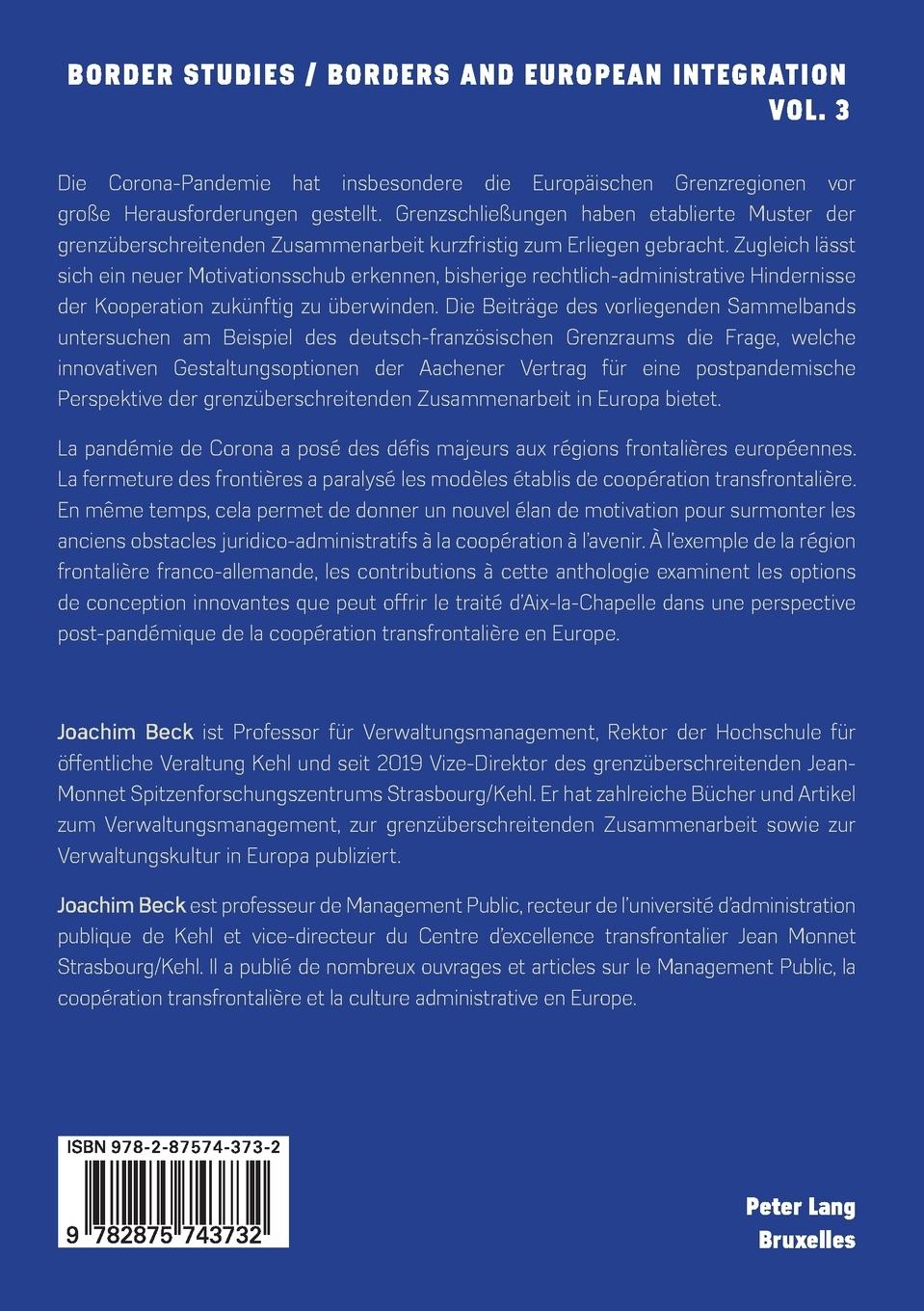 Rückseitencover Grenzüberschreitende Zusammenarbeit nach der Pandemie La coopération transfrontalière après la pandémie