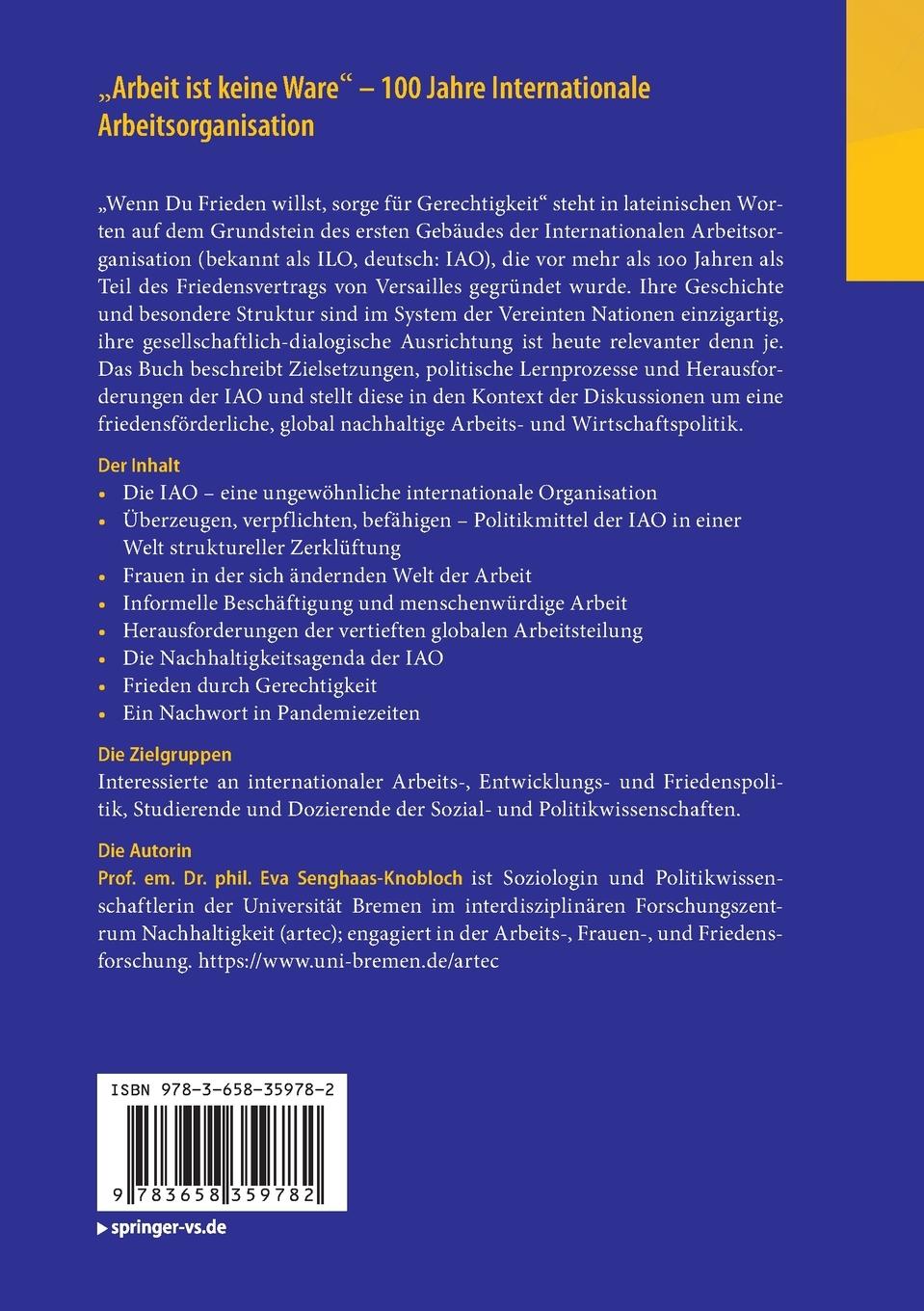 Rückseitencover "Arbeit ist keine Ware" - 100 Jahre Internationale Arbeitsorganisation