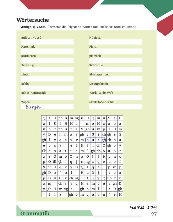 Beispielinhalt (Bild) Arbeitsbuch Klingonisch