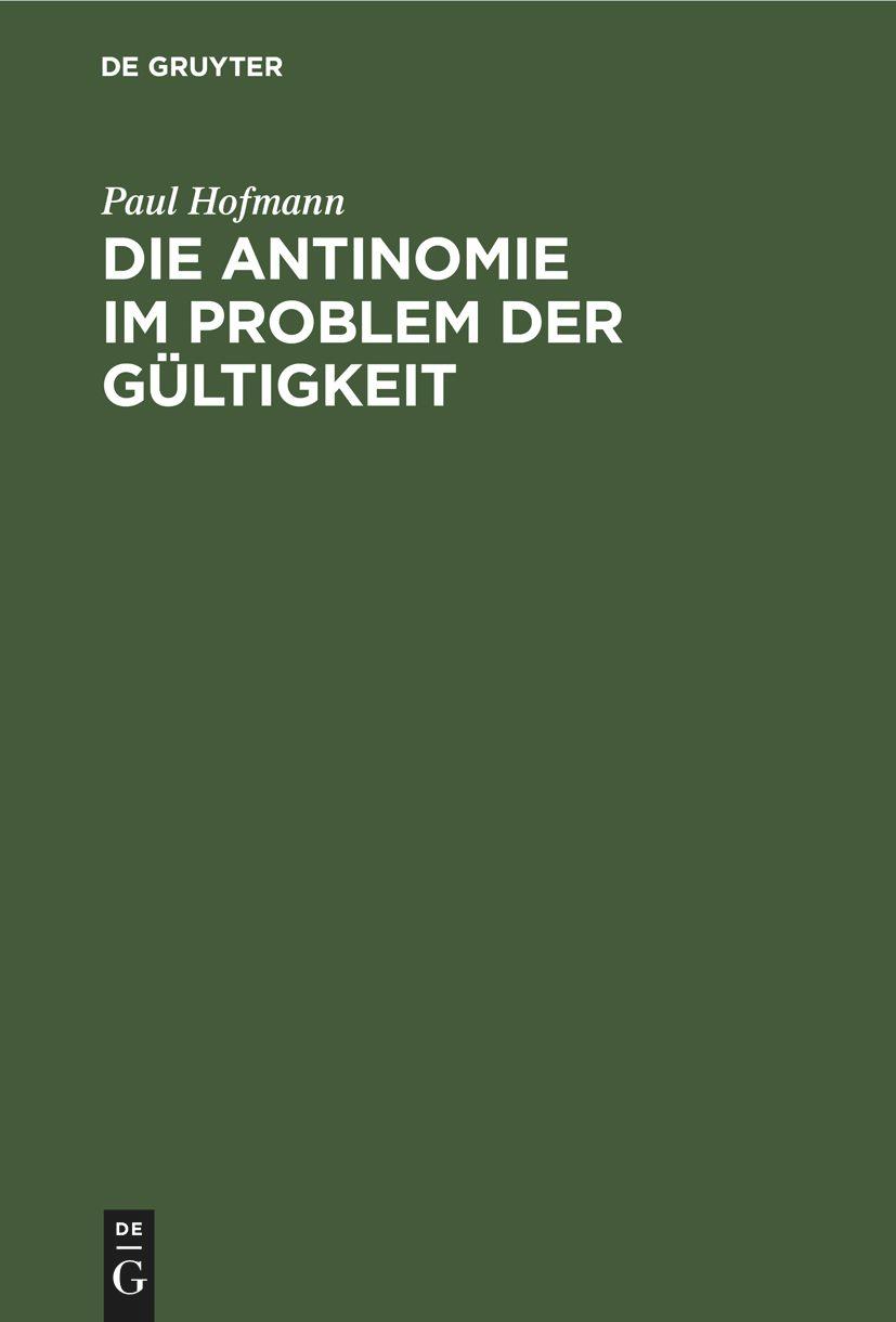 Vorderes Coverbild Die Antinomie im Problem der Gültigkeit