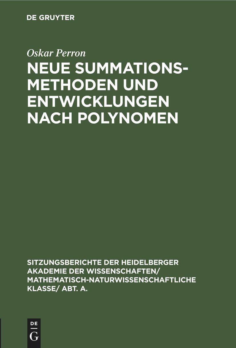 Vorderes Coverbild Neue Summationsmethoden und Entwicklungen nach Polynomen