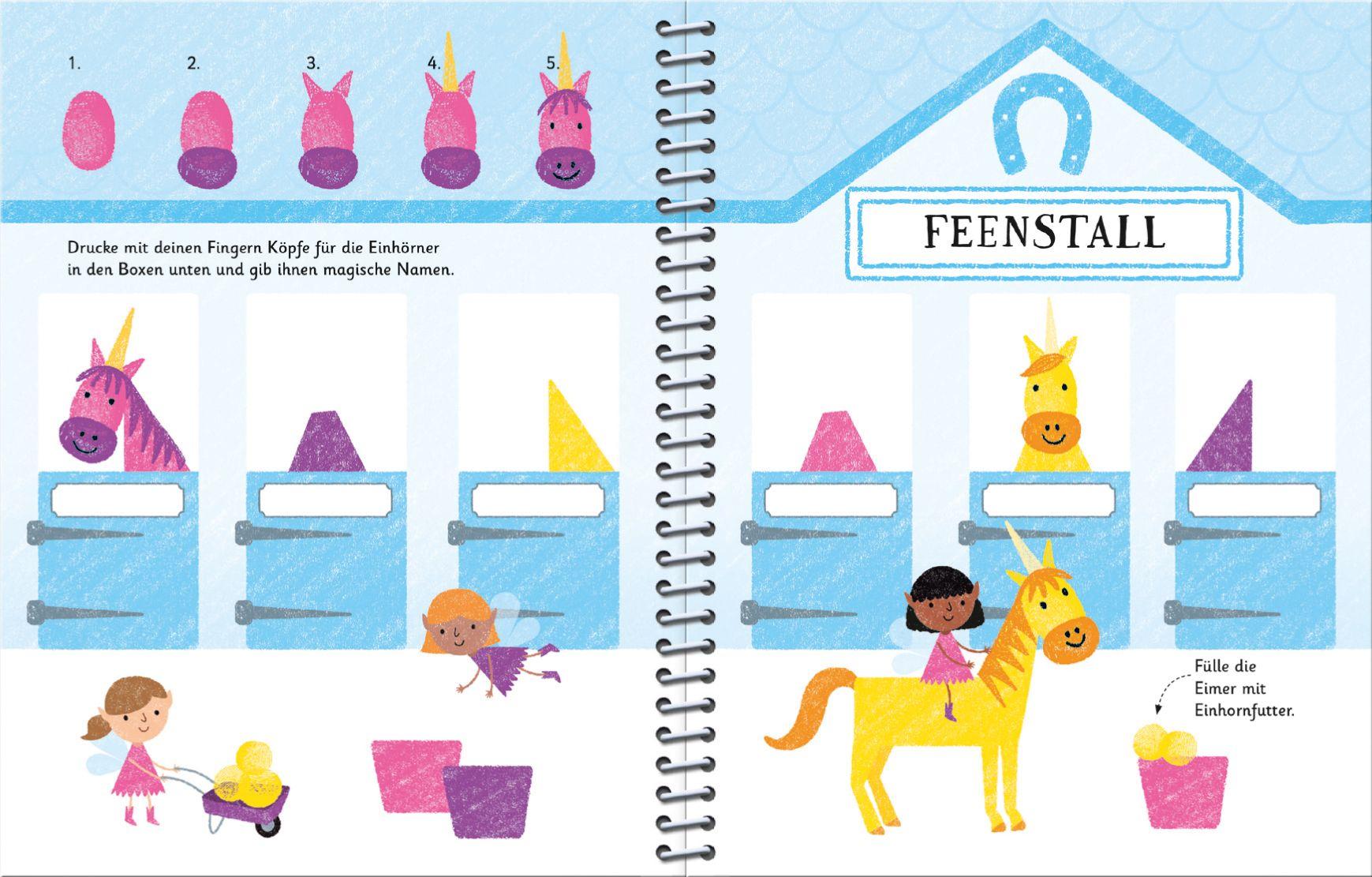 Beispielinhalt (Bild) Fingerstempeln: Einhörner und Feen