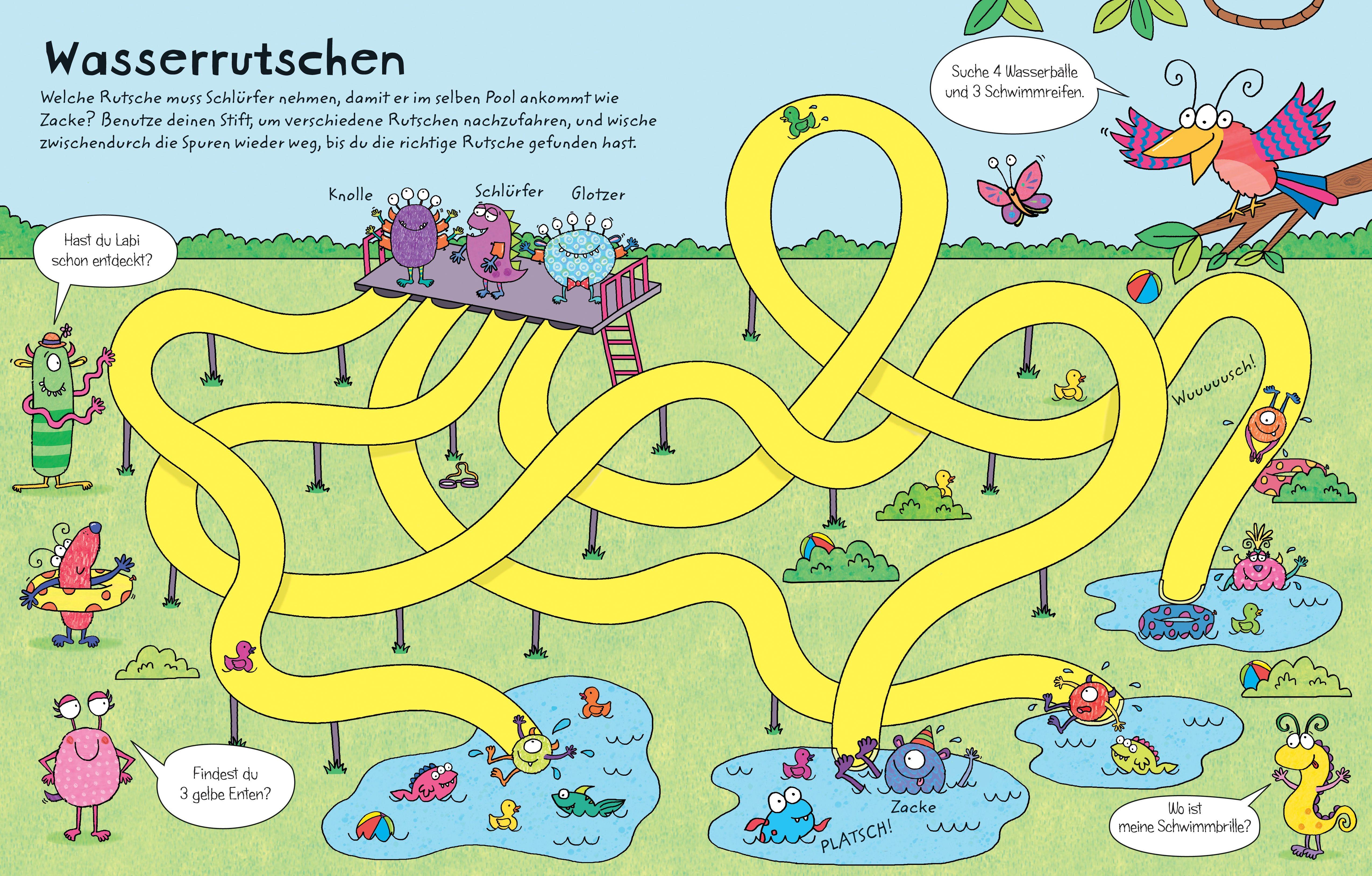 Beispielinhalt (Bild) Mein Wisch-und-weg-Buch: Monster-Labyrinthe