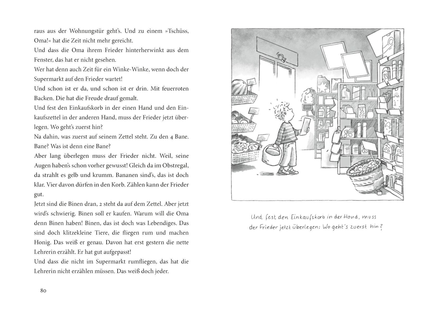 Beispielinhalt (Bild) 'Oma', schreit der Frieder, 'ich hab meine Lehrerin lieber!'
