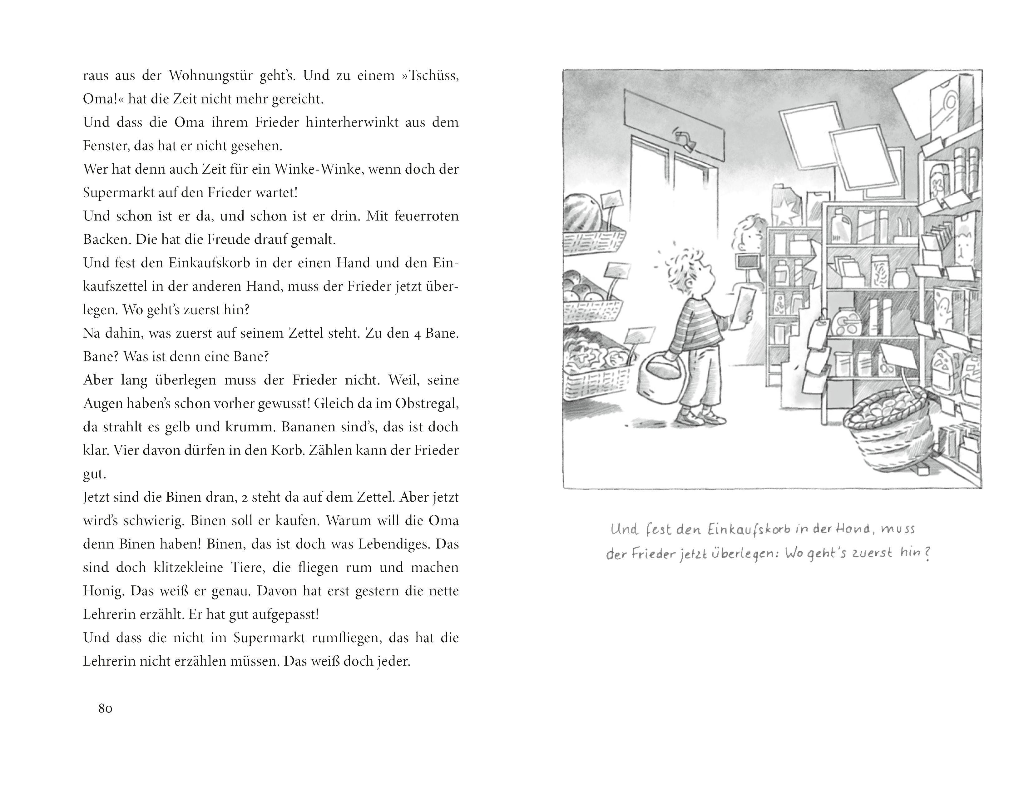 Beispielinhalt (Bild) 'Oma', schreit der Frieder, 'ich hab meine Lehrerin lieber!'