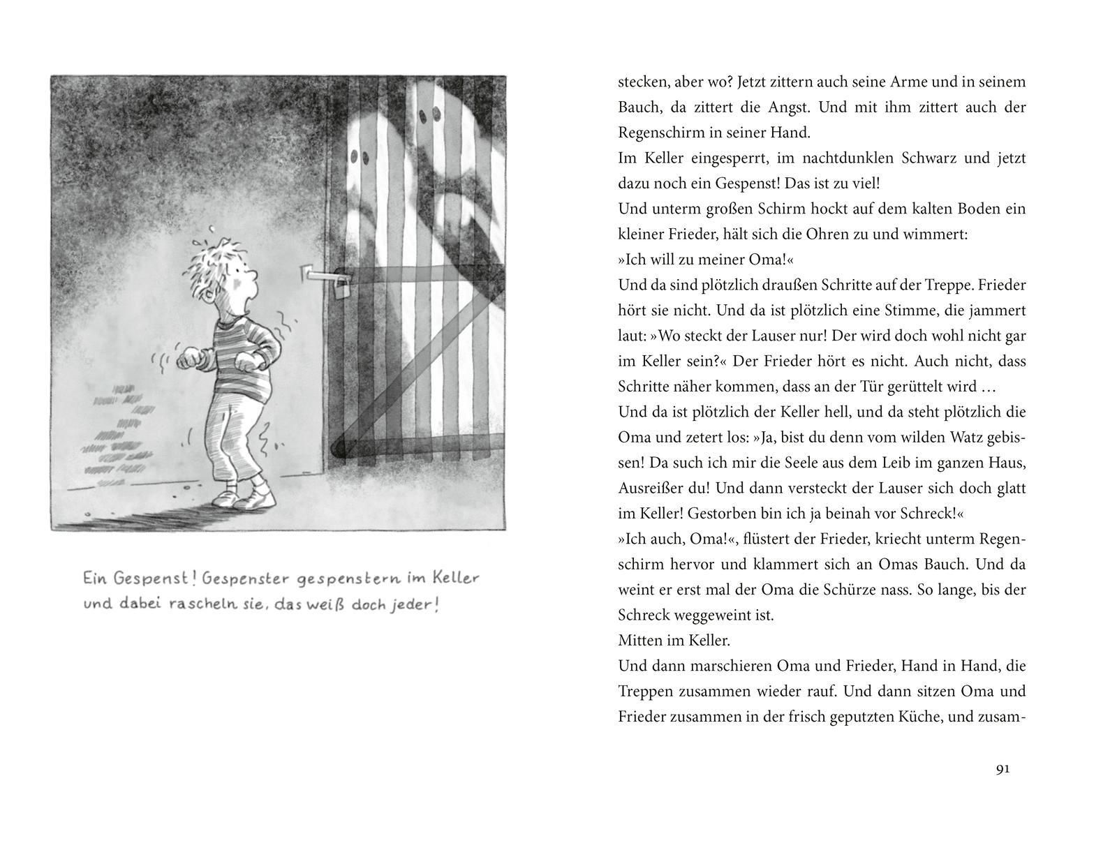 Beispielinhalt (Bild) 'Oma', schreit der Frieder, 'ich hab meine Lehrerin lieber!'