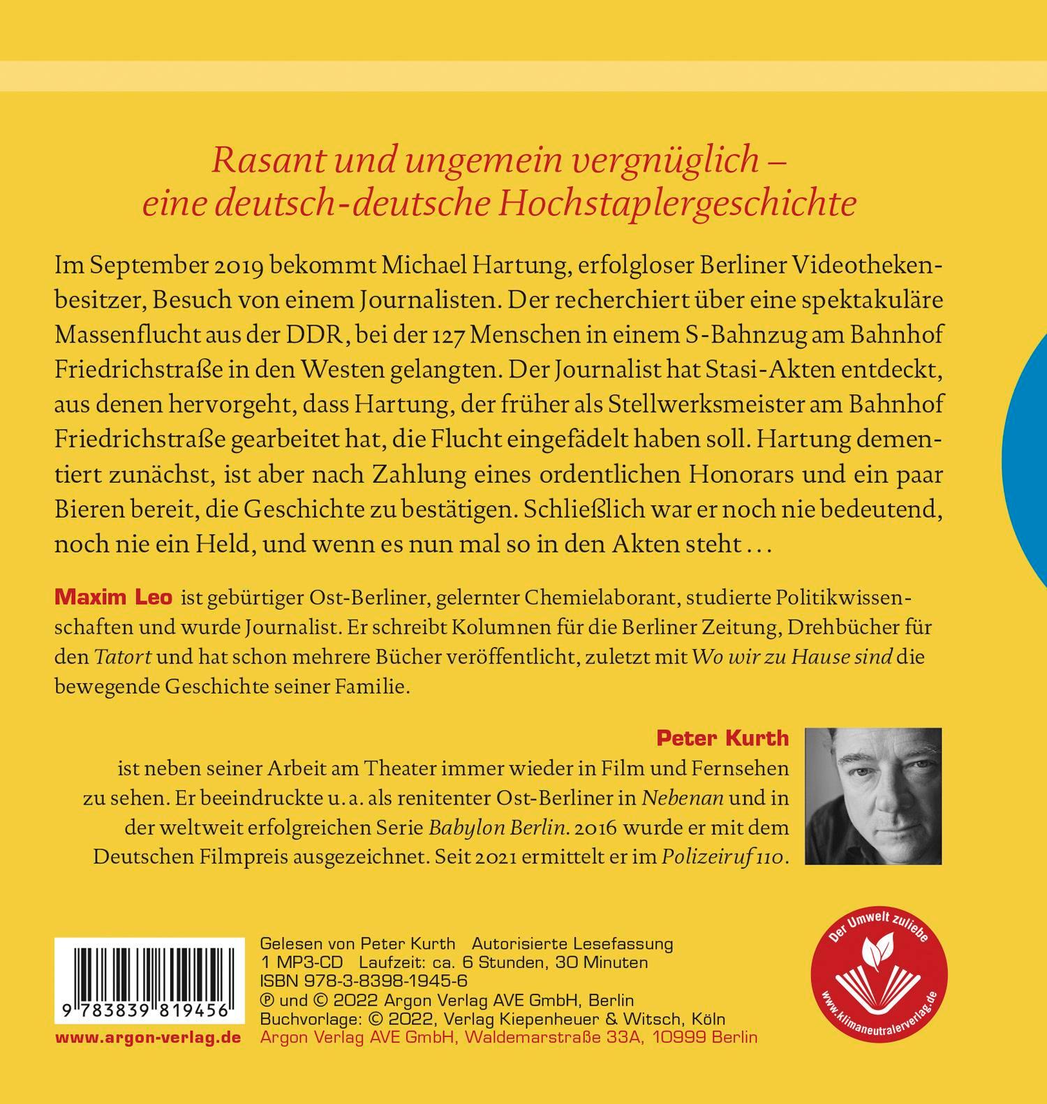 Rückseitencover Der Held vom Bahnhof Friedrichstraße