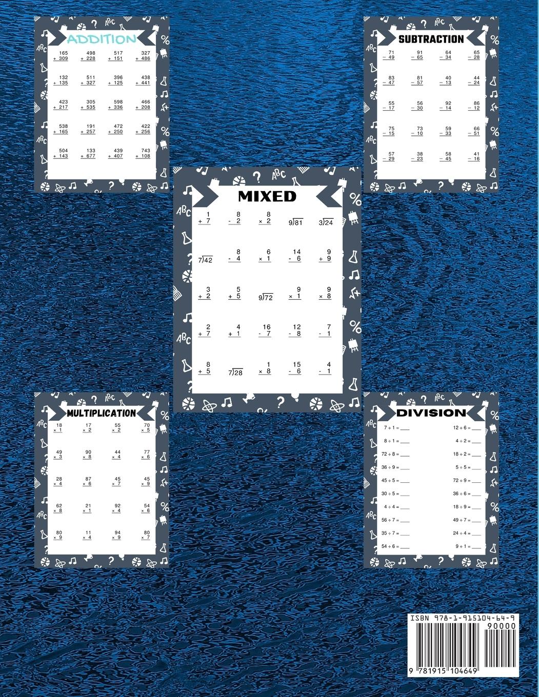 Rückseitencover Math Practice with Addition, Subtraction, Multiplication & Division Grade 3-5