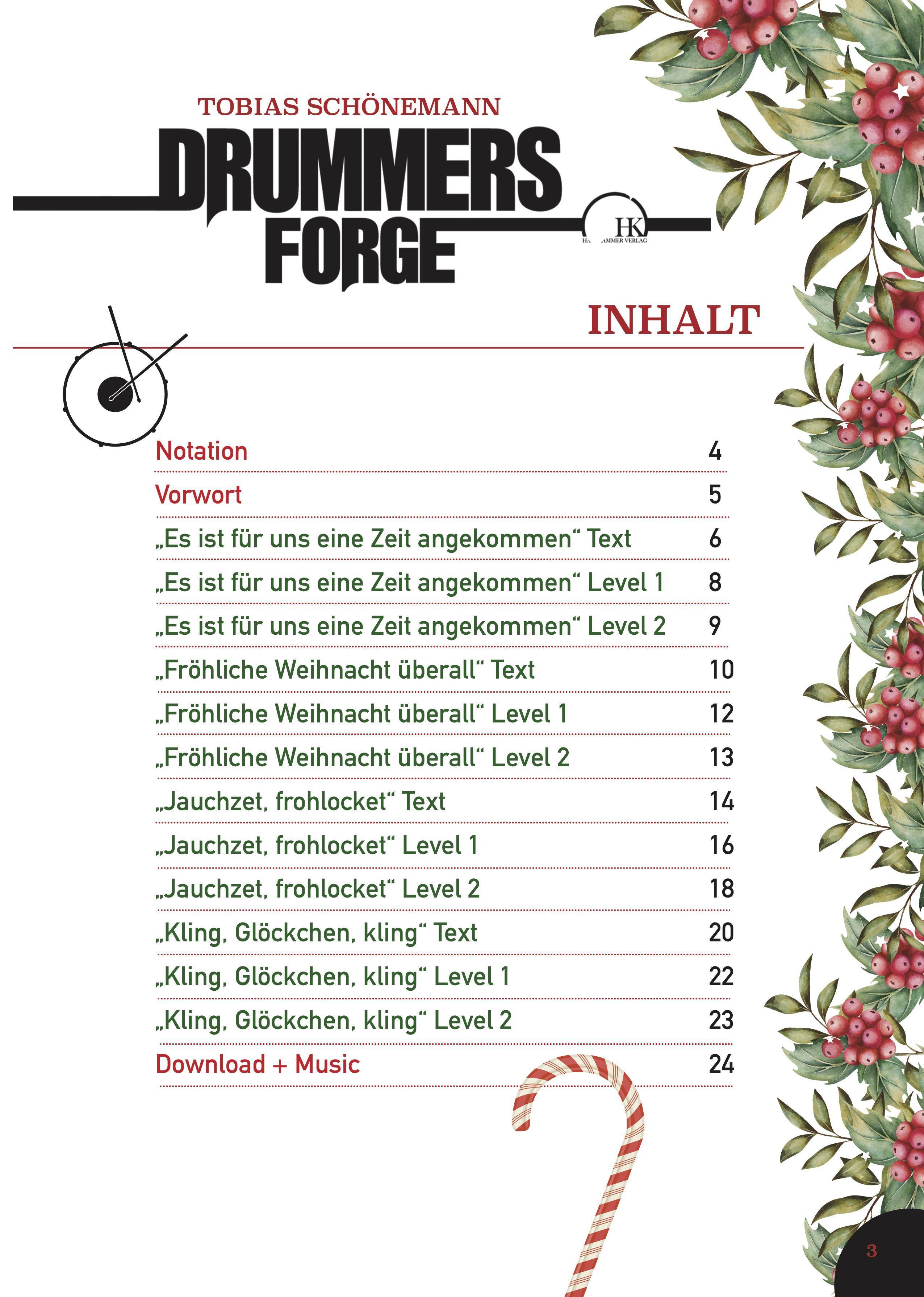 Beispielinhalt (Bild) "Drummers Forge" Weihnachten am Schlagzeug Vol. 3