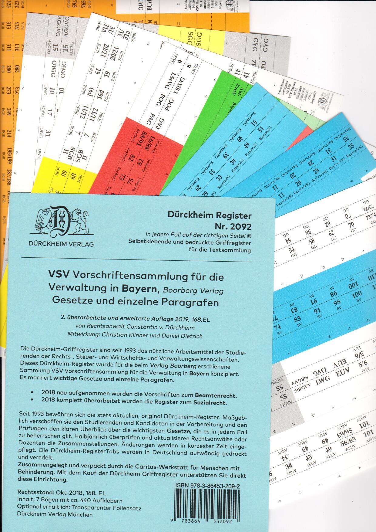 Vorderes Coverbild DürckheimRegister® VSV BAYERN (2021/2022) Vorschriftensammlung für die Verwaltung in Bayern, BOORBERG VERLAG