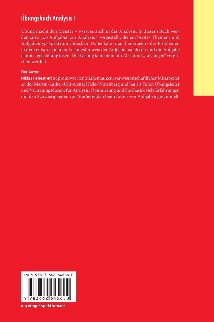 Rückseitencover Übungsbuch Analysis I