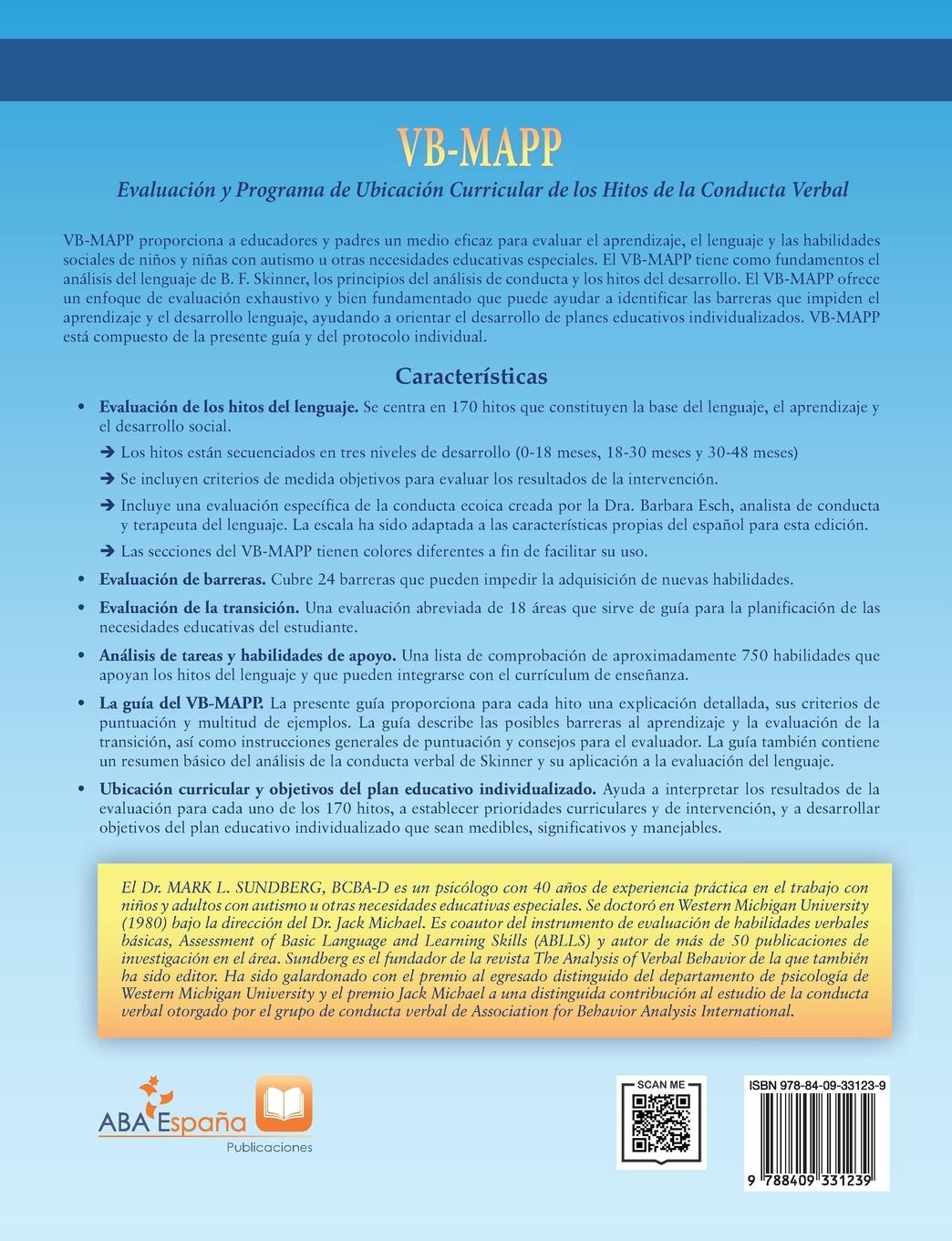 Rückseitencover VB-MAPP, Evaluación y Programa de Ubicación Curricular de los Hitos de la Conducta Verbal