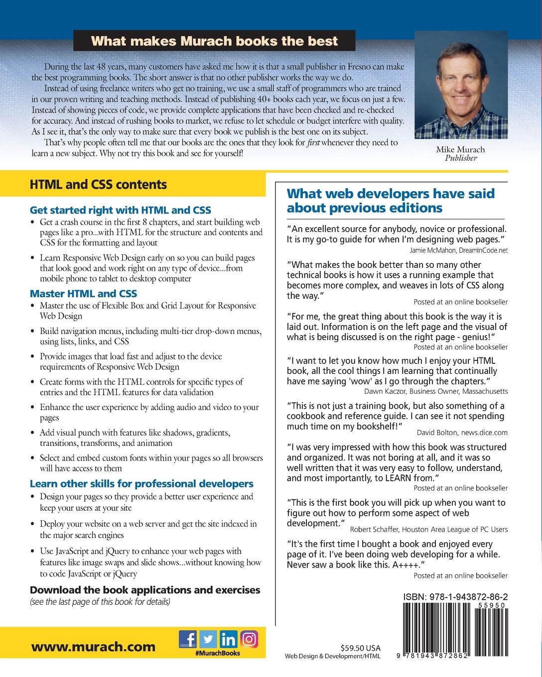 Rückseitencover Murach's HTML and CSS (5th Edition)