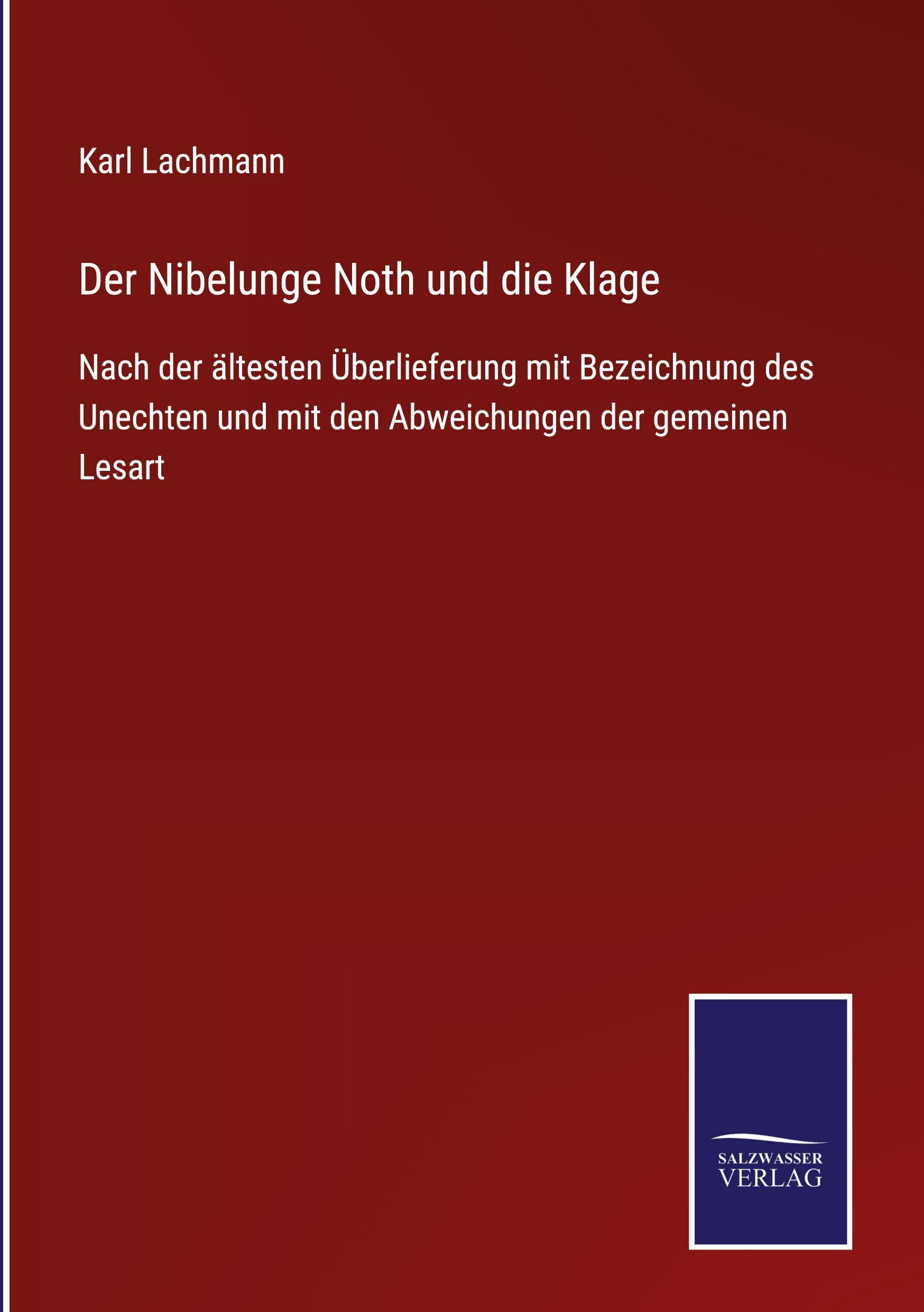 Vorderes Coverbild Der Nibelunge Noth und die Klage