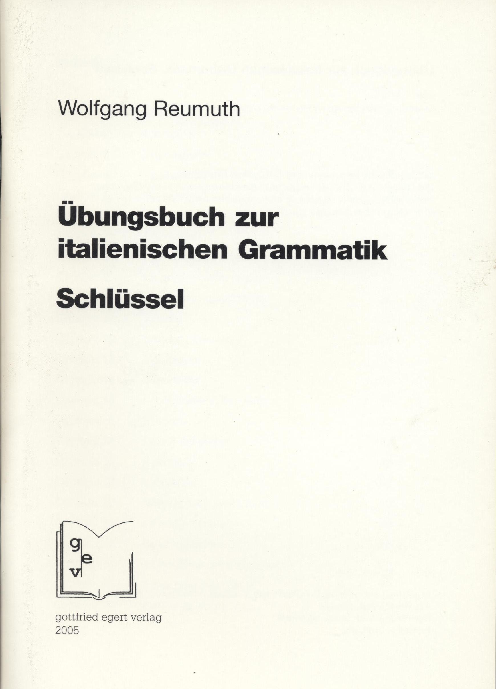 Vorderes Coverbild Übungsbuch zur italienischen Grammatik. Schlüssel