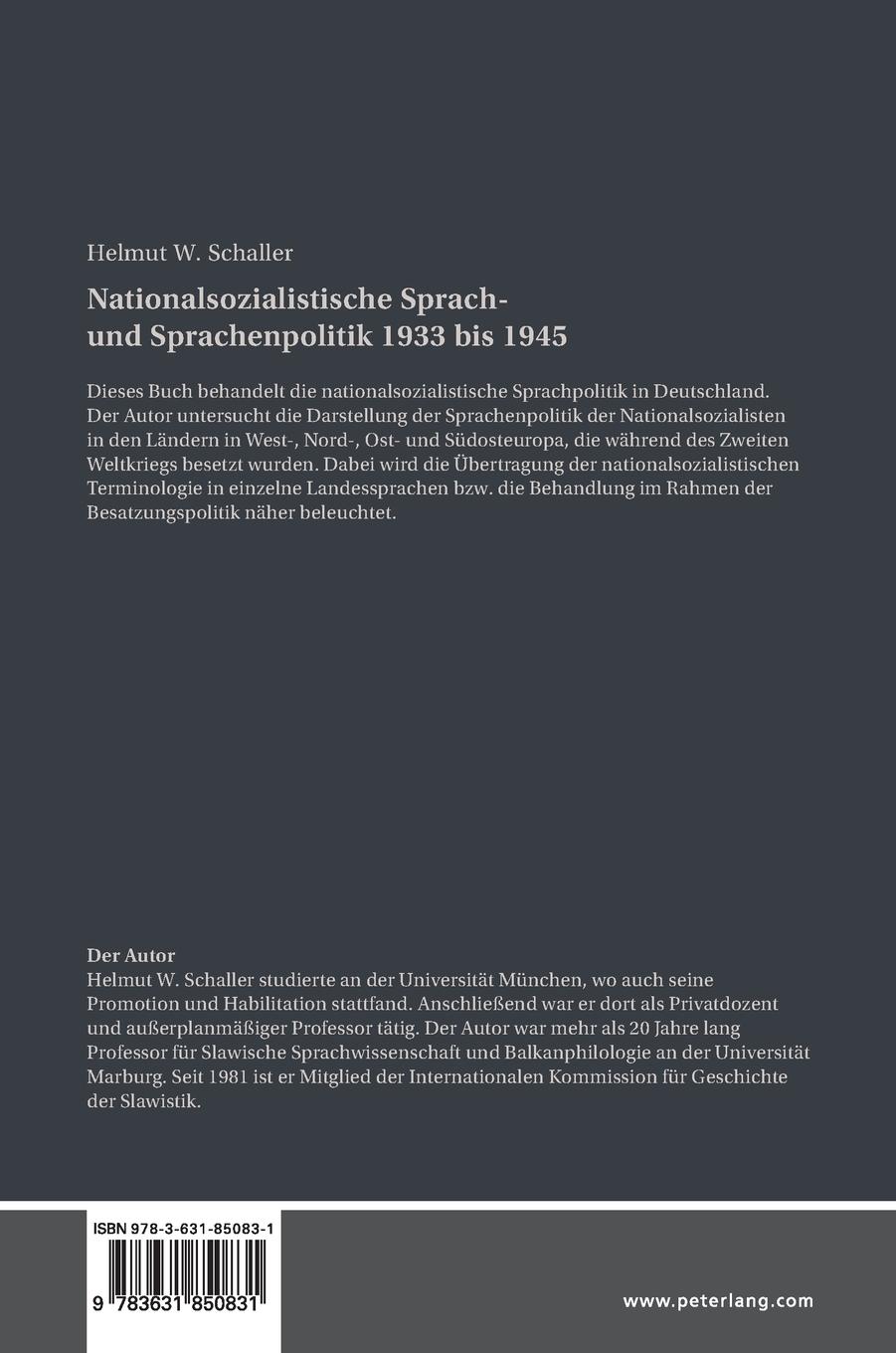 Rückseitencover Nationalsozialistische Sprach- und Sprachenpolitik 1933 bis 1945