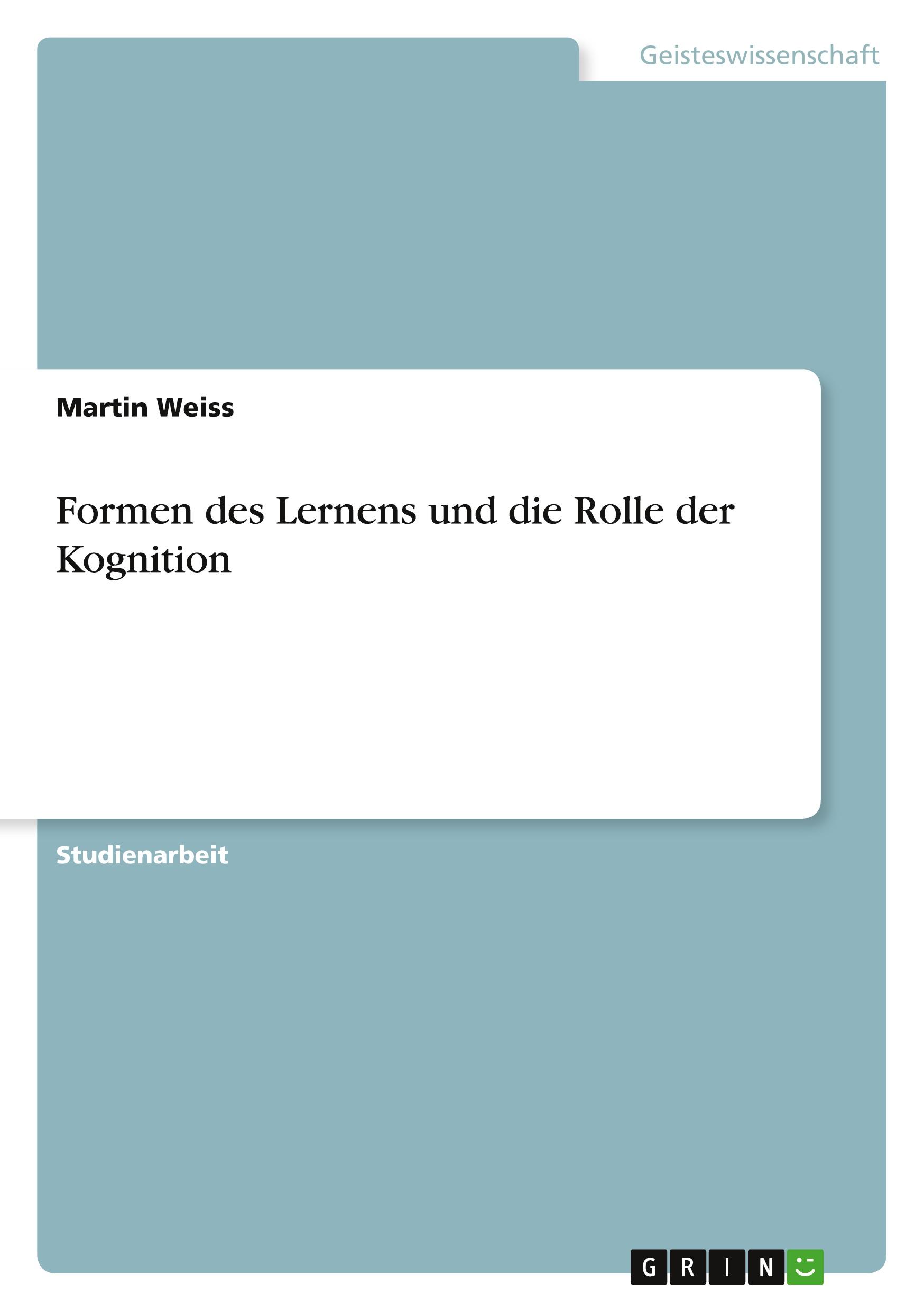 Vorderes Coverbild Formen des Lernens und die Rolle der Kognition