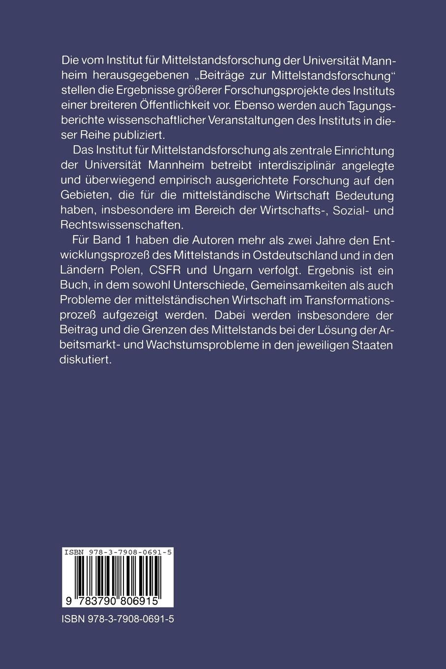 Rückseitencover Der Mittelstand im Transformationsprozeß Ostdeutschlands und Osteuropas