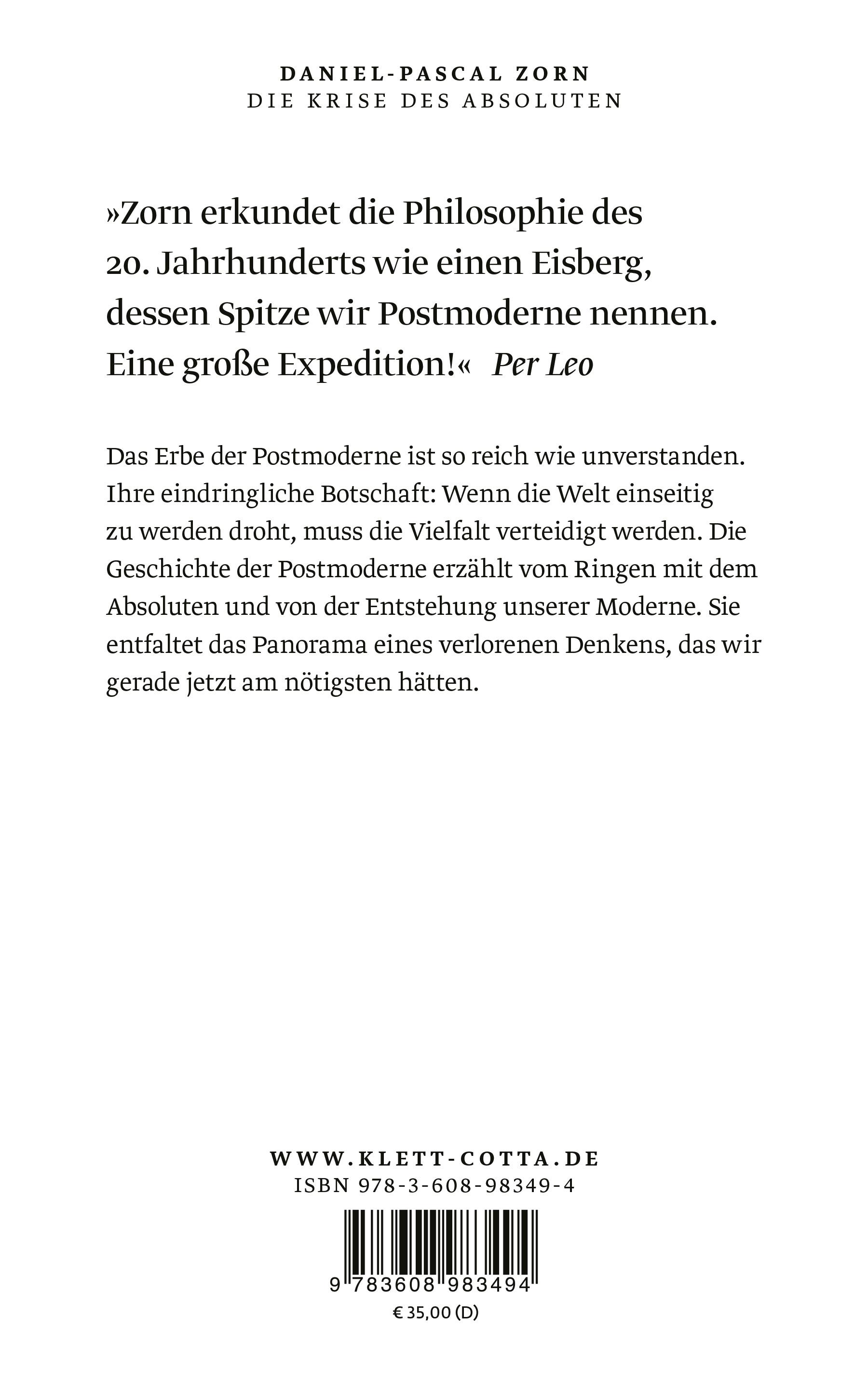 Rückseitencover Die Krise des Absoluten