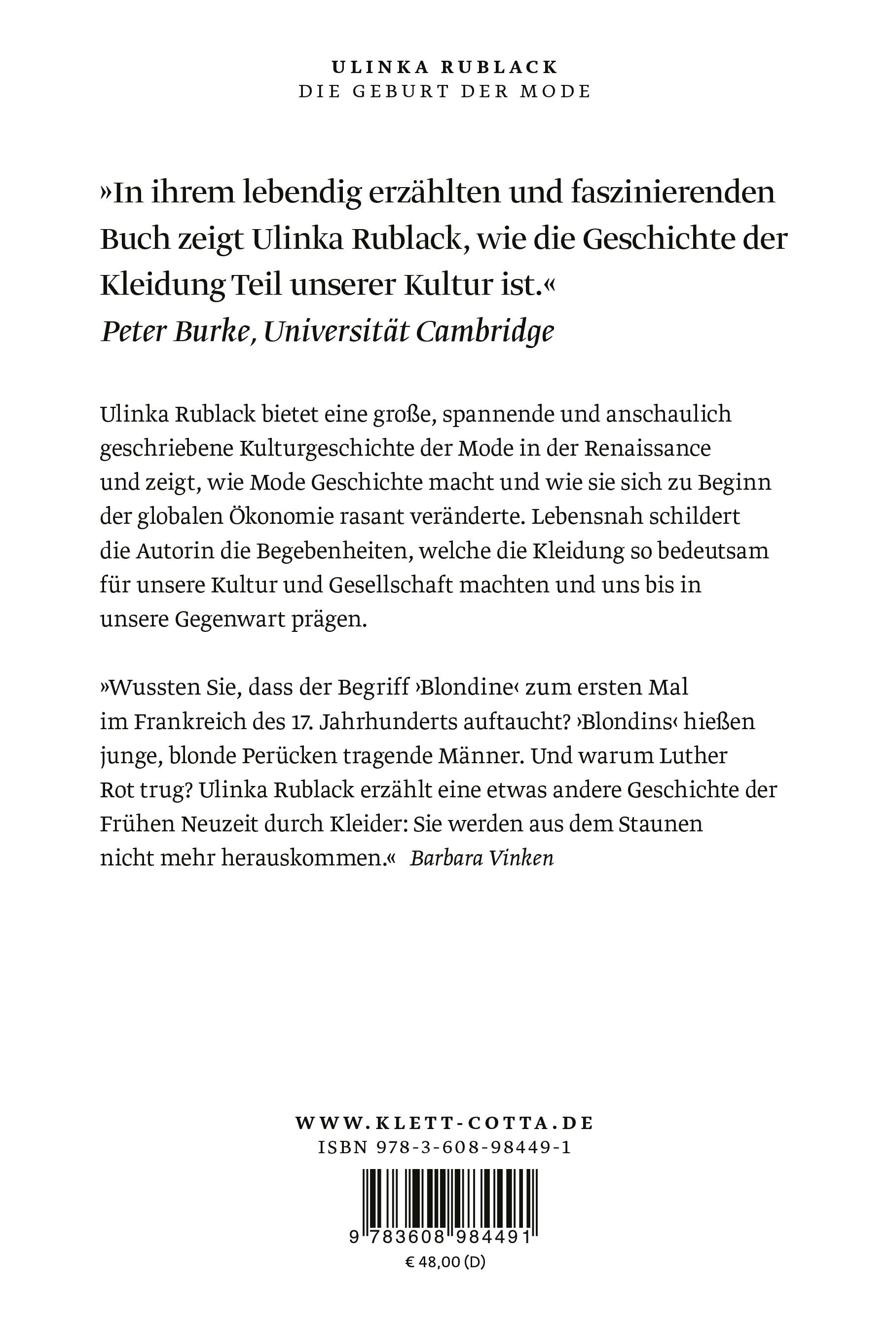 Rückseitencover Die Geburt der Mode