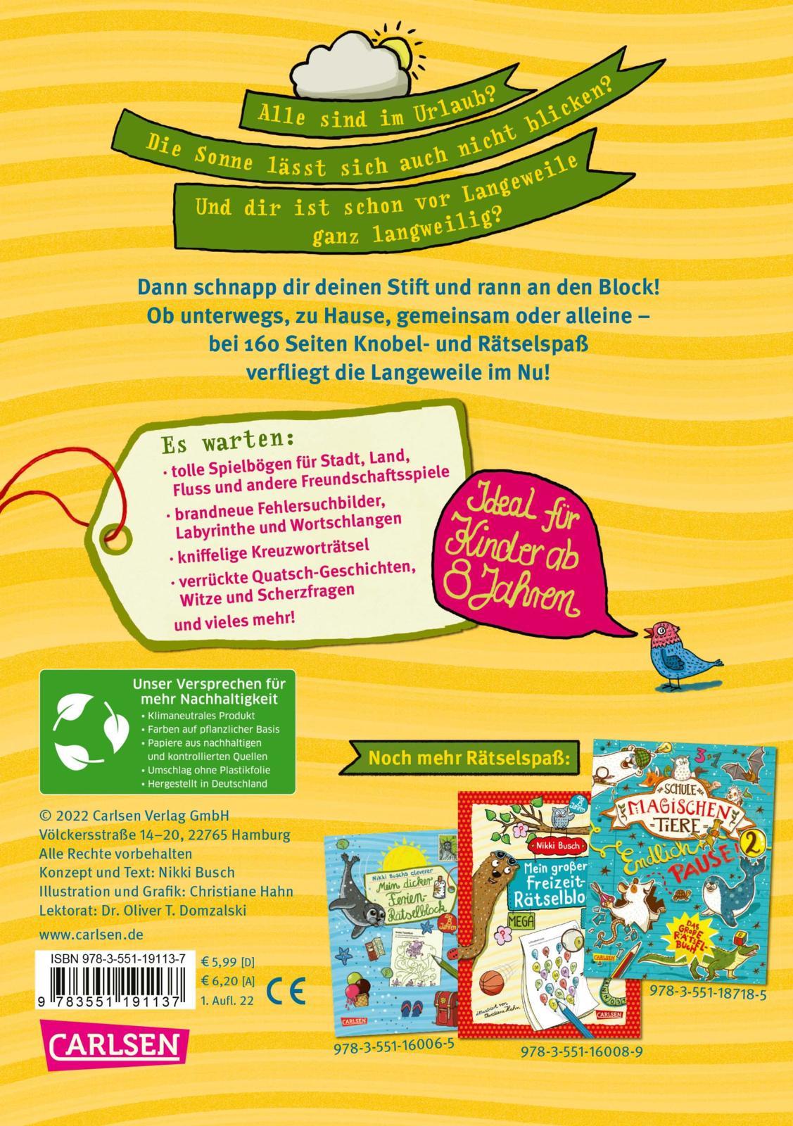 Rückseitencover Rätselspaß Grundschule: Mein dicker Spaß- und Rätselblock