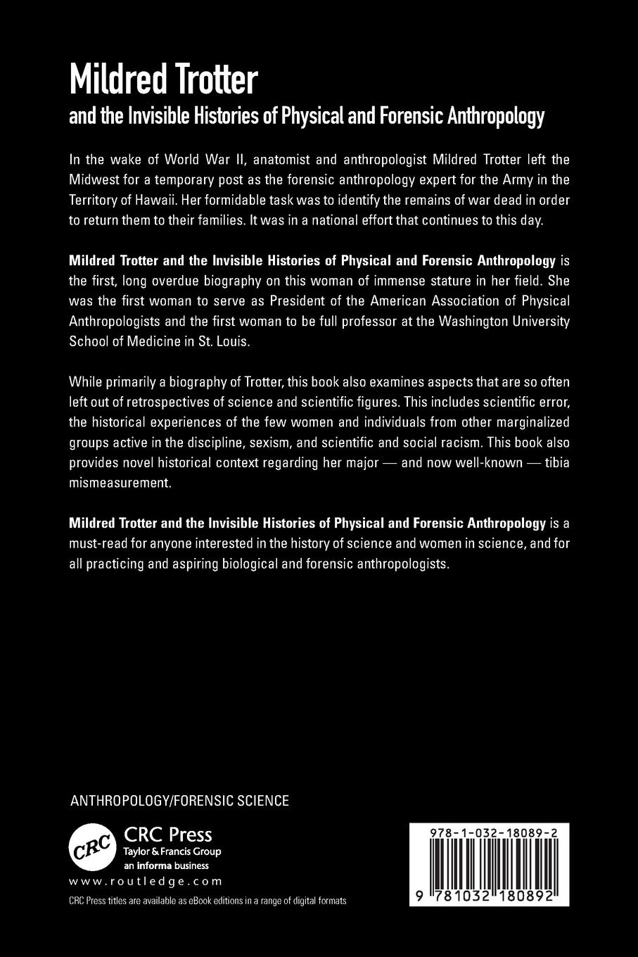 Rückseitencover Mildred Trotter and the Invisible Histories of Physical and Forensic Anthropology