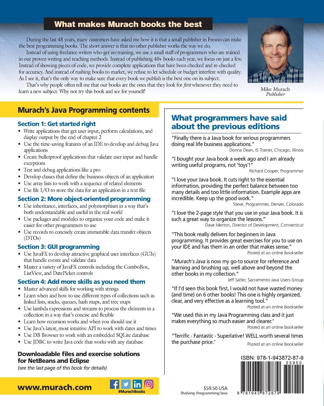 Rückseitencover Murach's Java Programming (6th Edition)