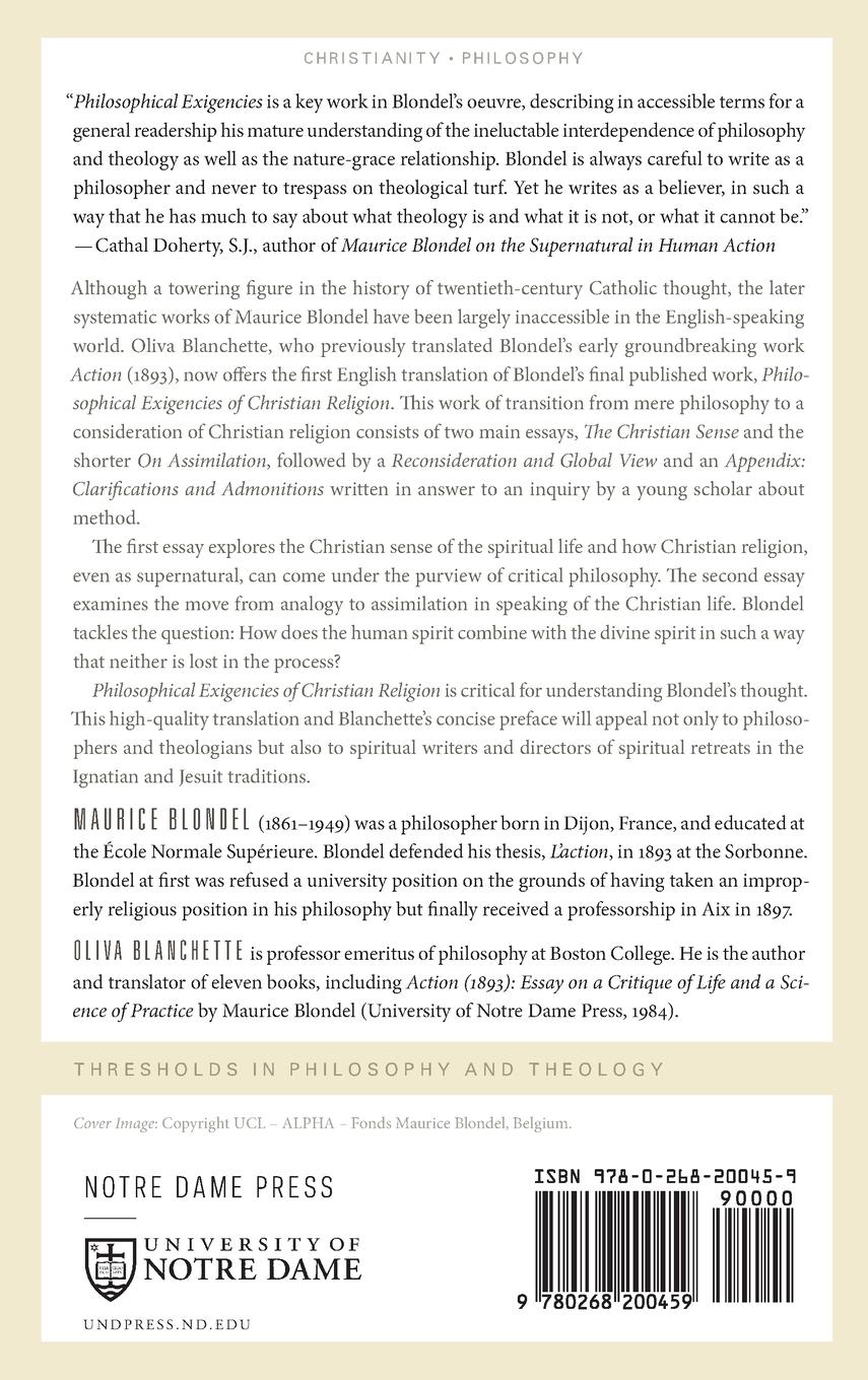 Rückseitencover Philosophical Exigencies of Christian Religion