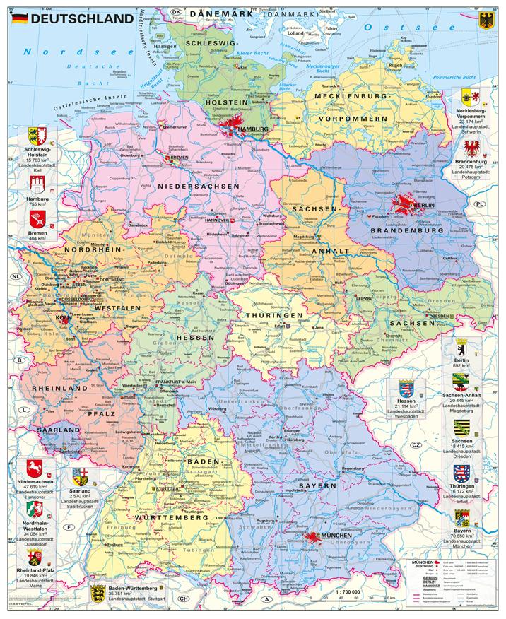 Vorderes Coverbild Deutschland politisch mit Wappen 1 : 700.000