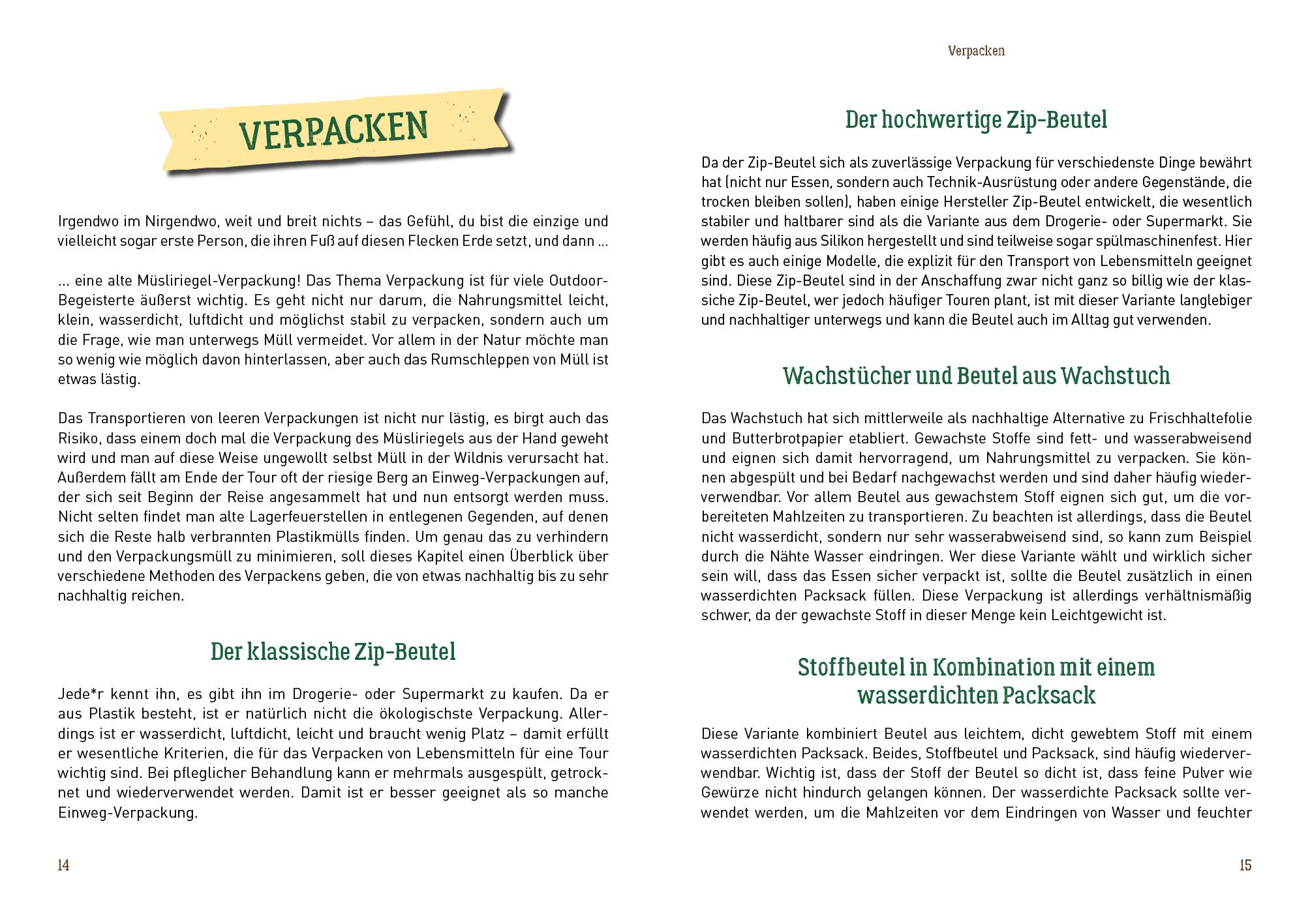 Beispielinhalt (Bild) Das Touren-Kochbuch