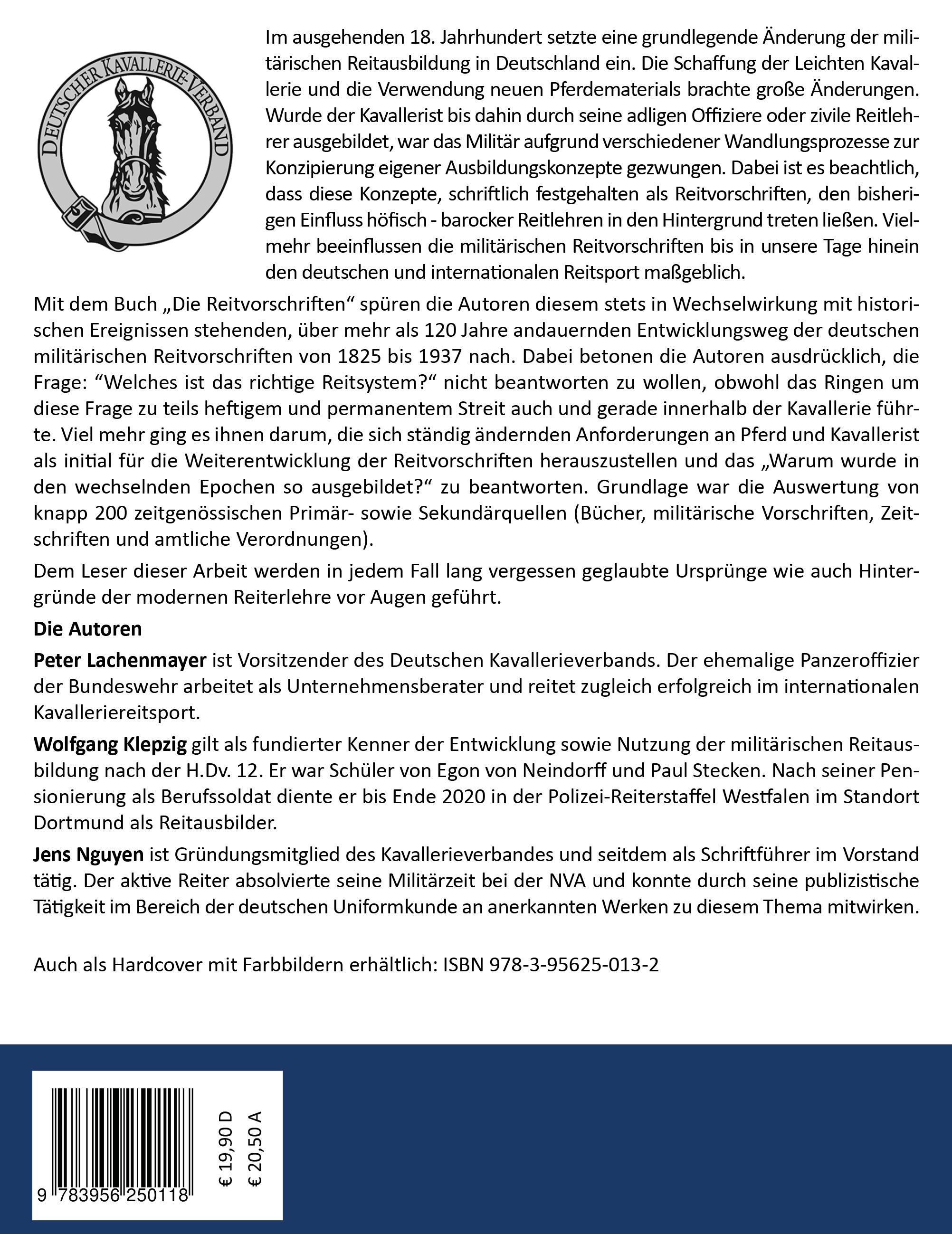 Rückseitencover Die Reitvorschriften der deutschen Kavallerie (Paperback SW Ausgabe)
