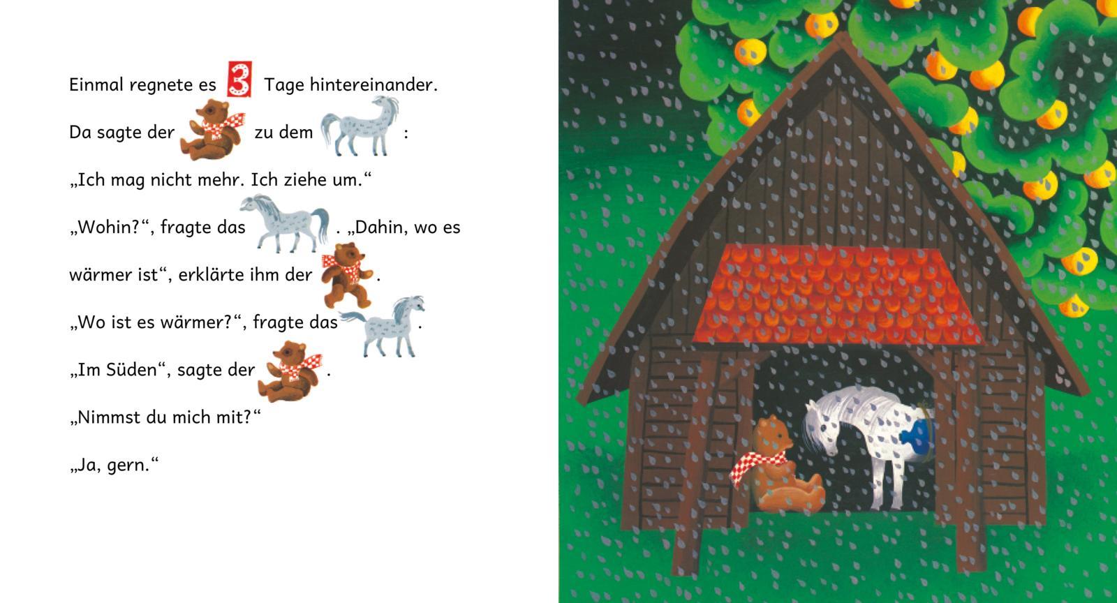 Beispielinhalt (Bild) Pony, Bär und Papagei
