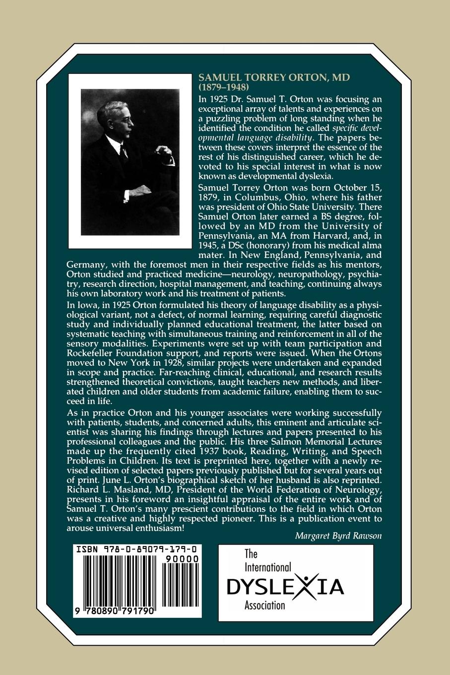 Rückseitencover Reading, Writing, and Speech Problems in Children and Selected Papers