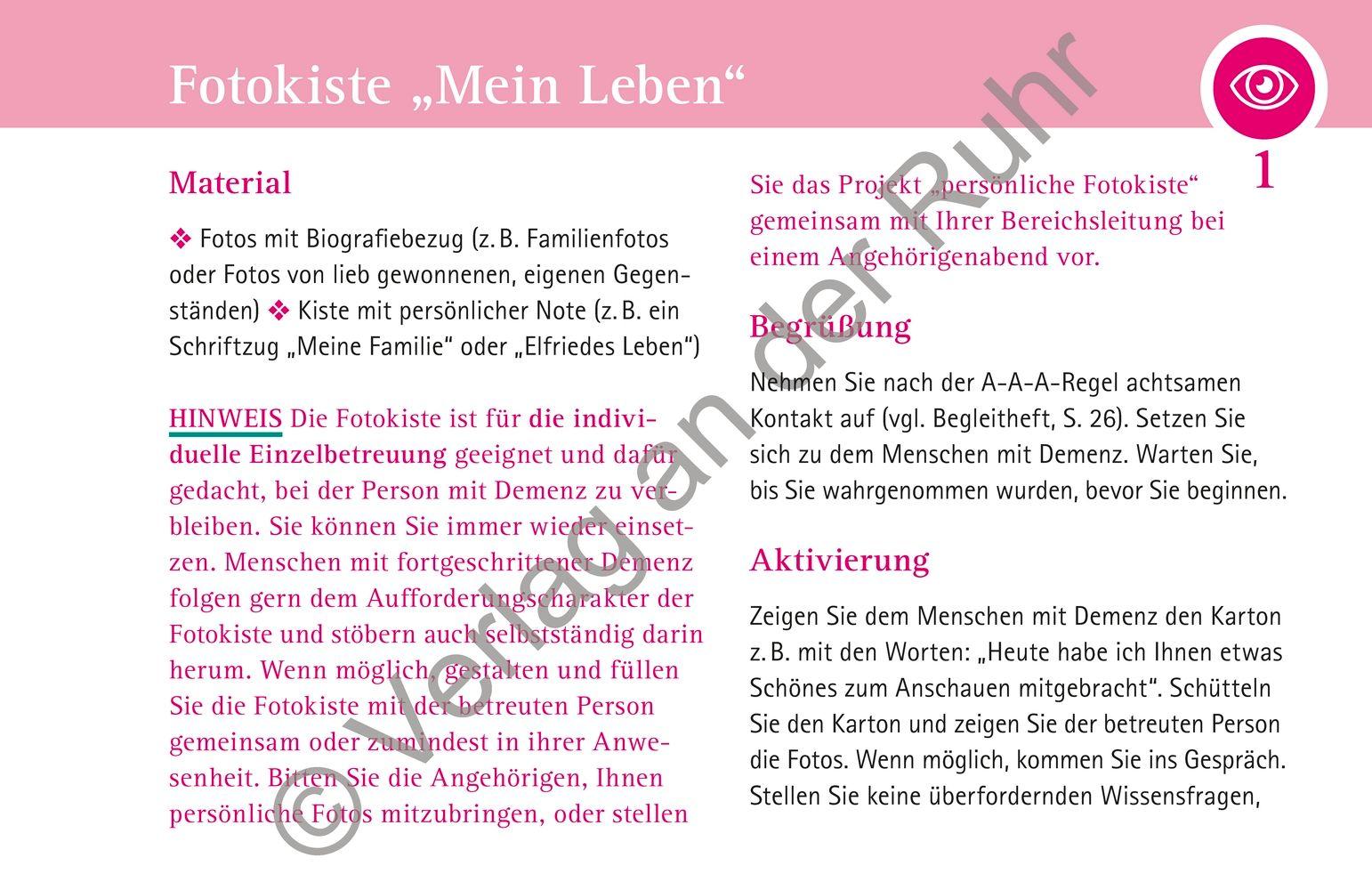 Beispielinhalt (Bild) Sinnesaktivierungen für Menschen mit fortgeschrittener & schwerer Demenz