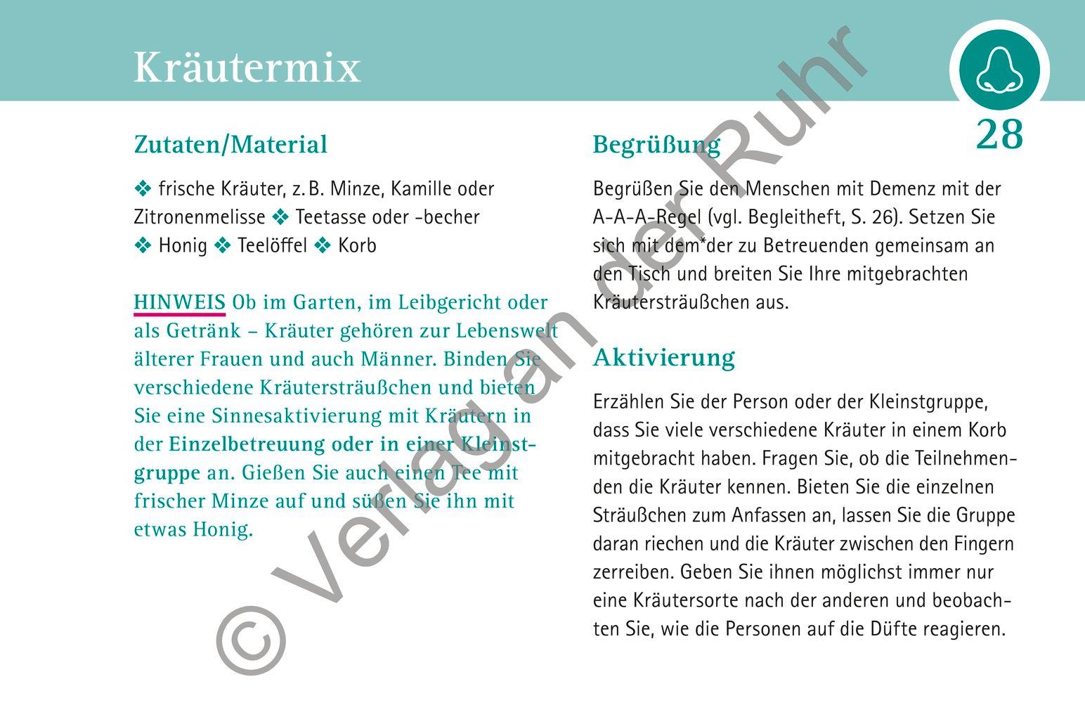 Beispielinhalt (Bild) Sinnesaktivierungen für Menschen mit fortgeschrittener & schwerer Demenz