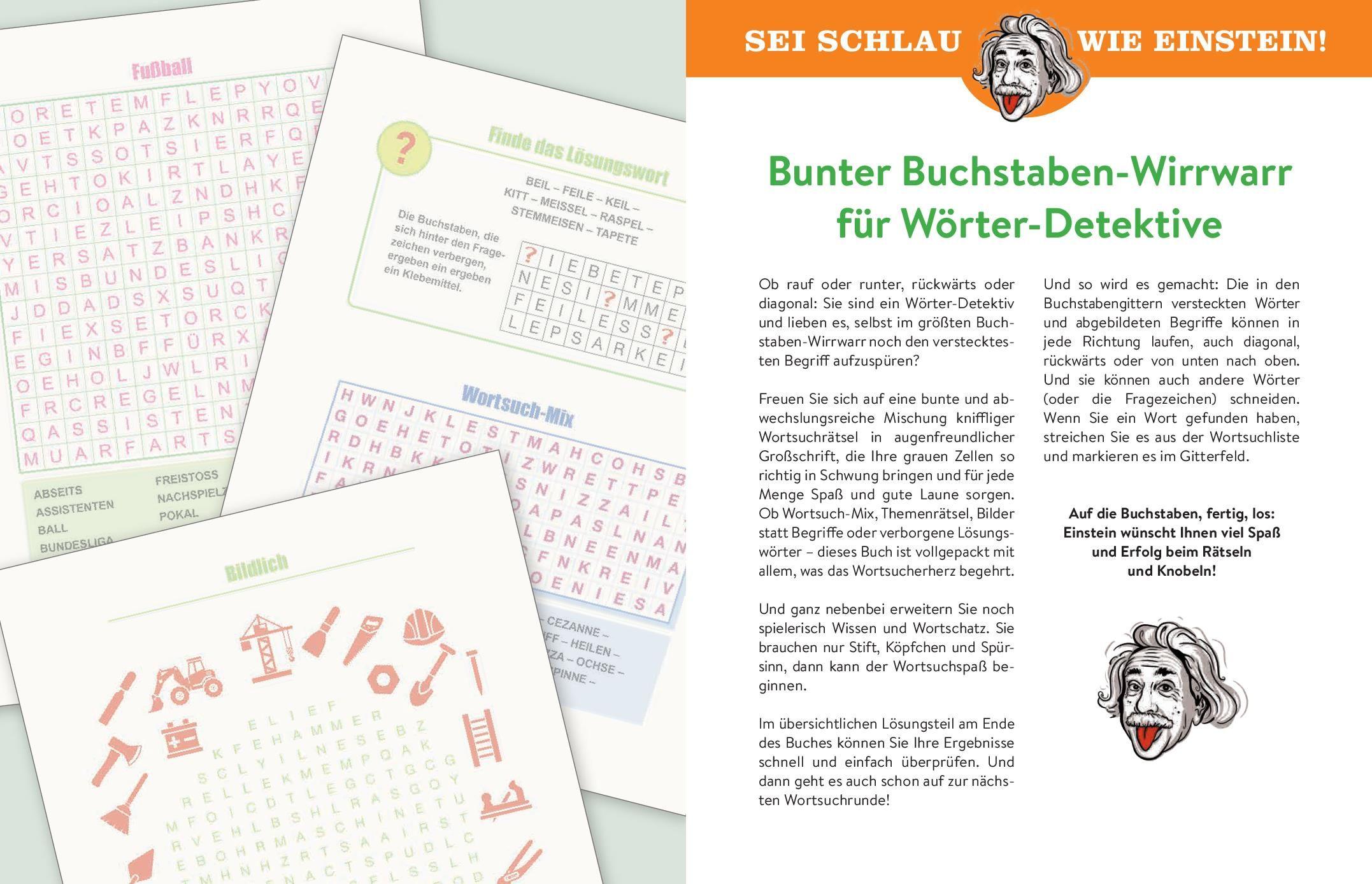 Beispielinhalt (Bild) Sei schlau wie Einstein! - Wortsuchrätsel in Großschrift