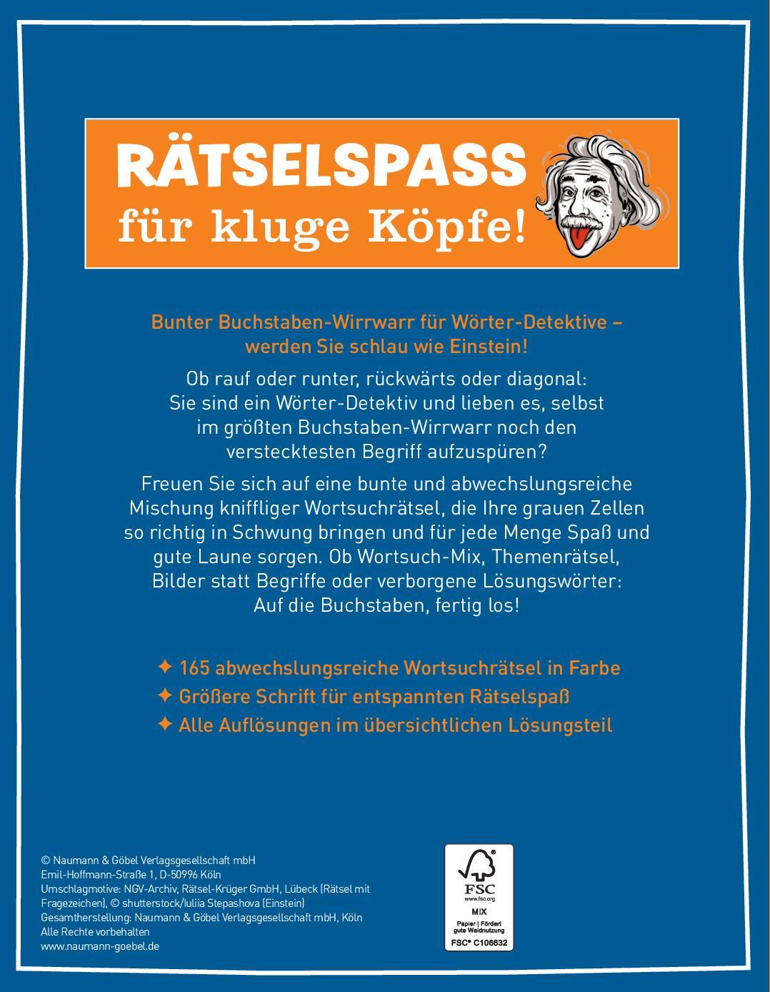 Rückseitencover Sei schlau wie Einstein! - Wortsuchrätsel in Großschrift