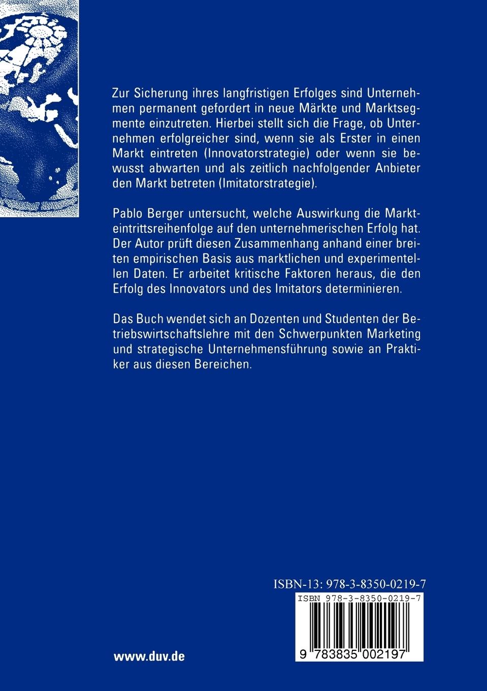 Rückseitencover Auswirkungen der Markteintrittsreihenfolge auf den Unternehmenserfolg