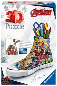 Vorderes Coverbild Ravensburger 3D Puzzle 12113 - Sneaker Avengers - 108 Teile - praktischer Stiftehalter im Marvel Avengers Design ab 8 Jahren