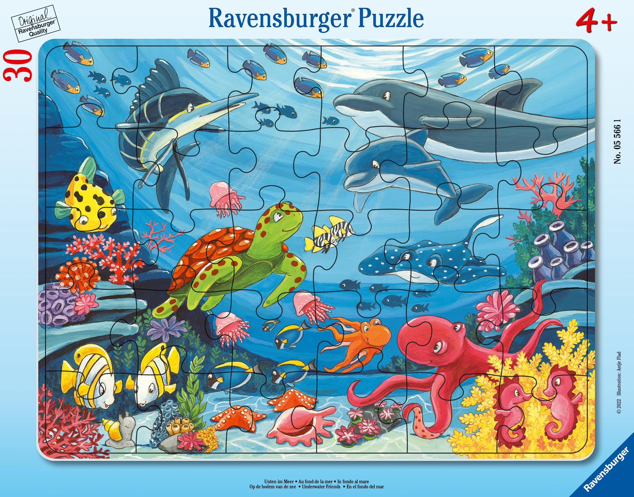 Vorderes Coverbild Ravensburger Kinderpuzzle - Unten im Meer - 30-48 Teile Rahmenpuzzle für Kinder ab 4 Jahren
