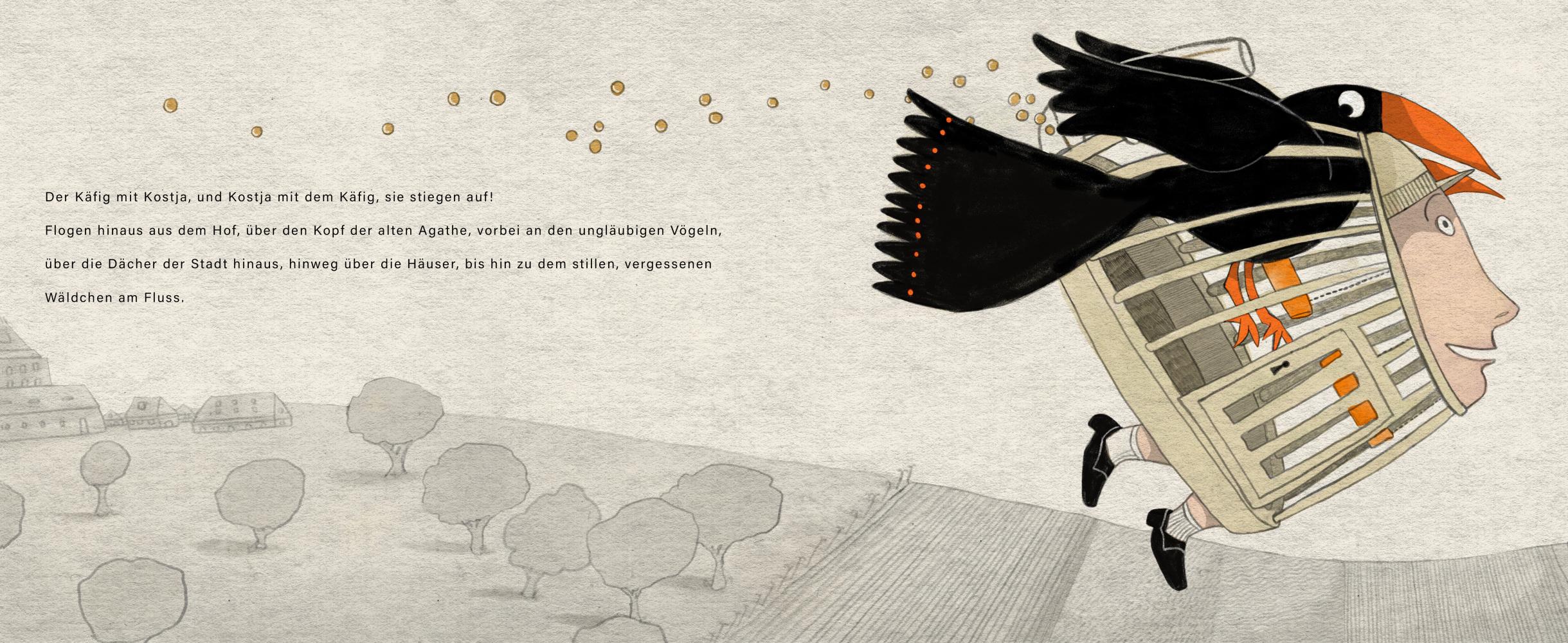 Beispielinhalt (Bild) Ein Käfig ging einen Vogel suchen