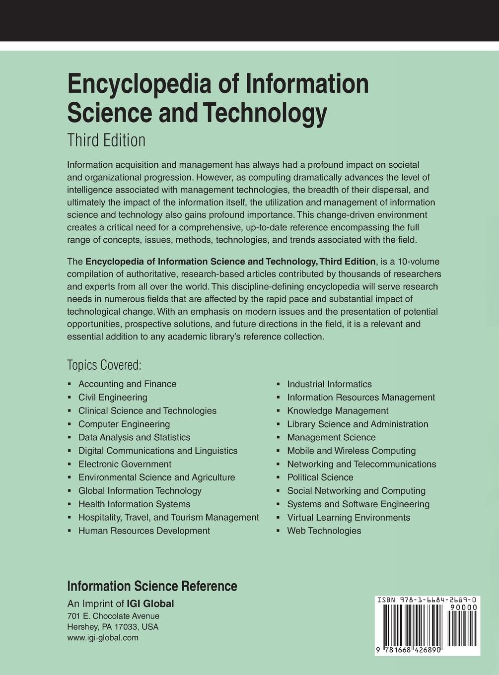 Rückseitencover Encyclopedia of Information Science and Technology (3rd Edition) Vol 9